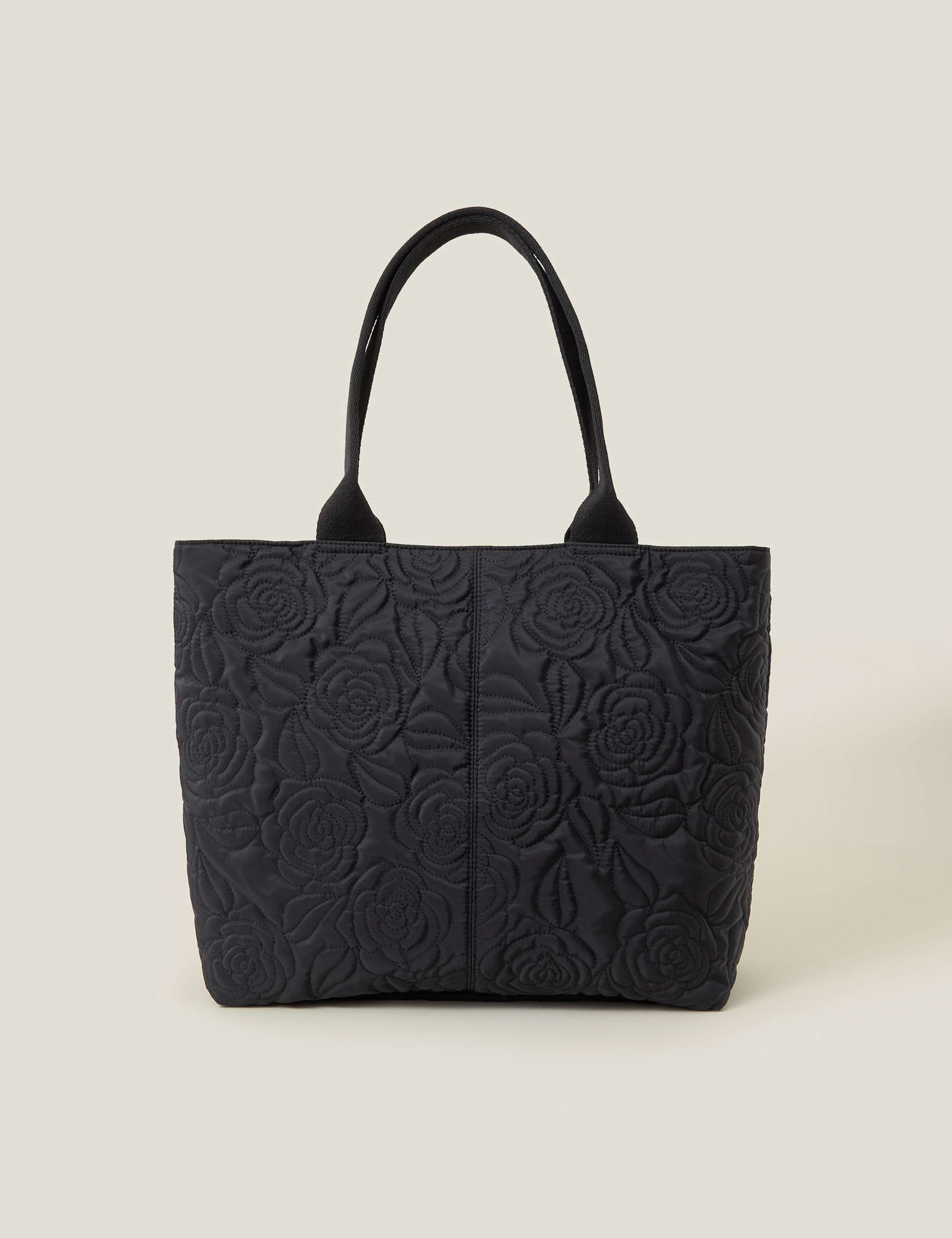 Nylon Floral Quilted Tote Bag