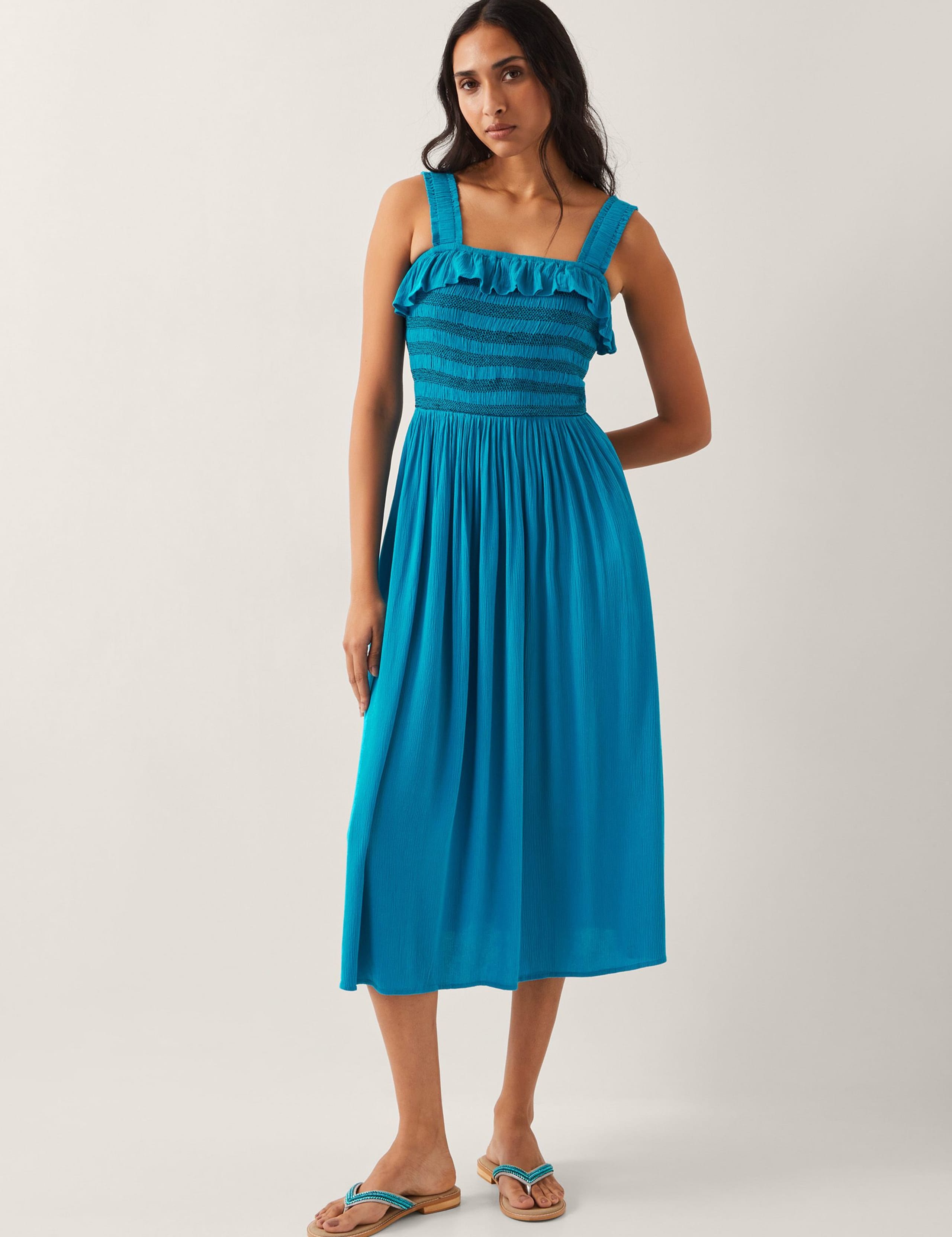 Square Neck Strapy Midi Smock Dress