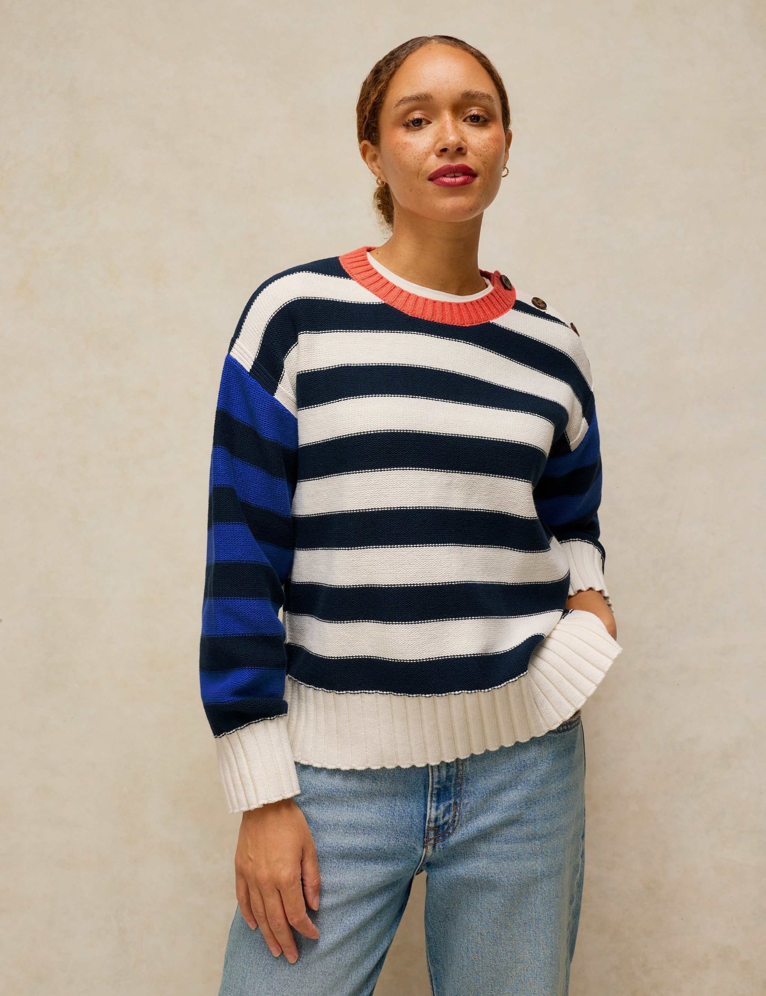 Pure Cotton Colour Block Striped Jumper