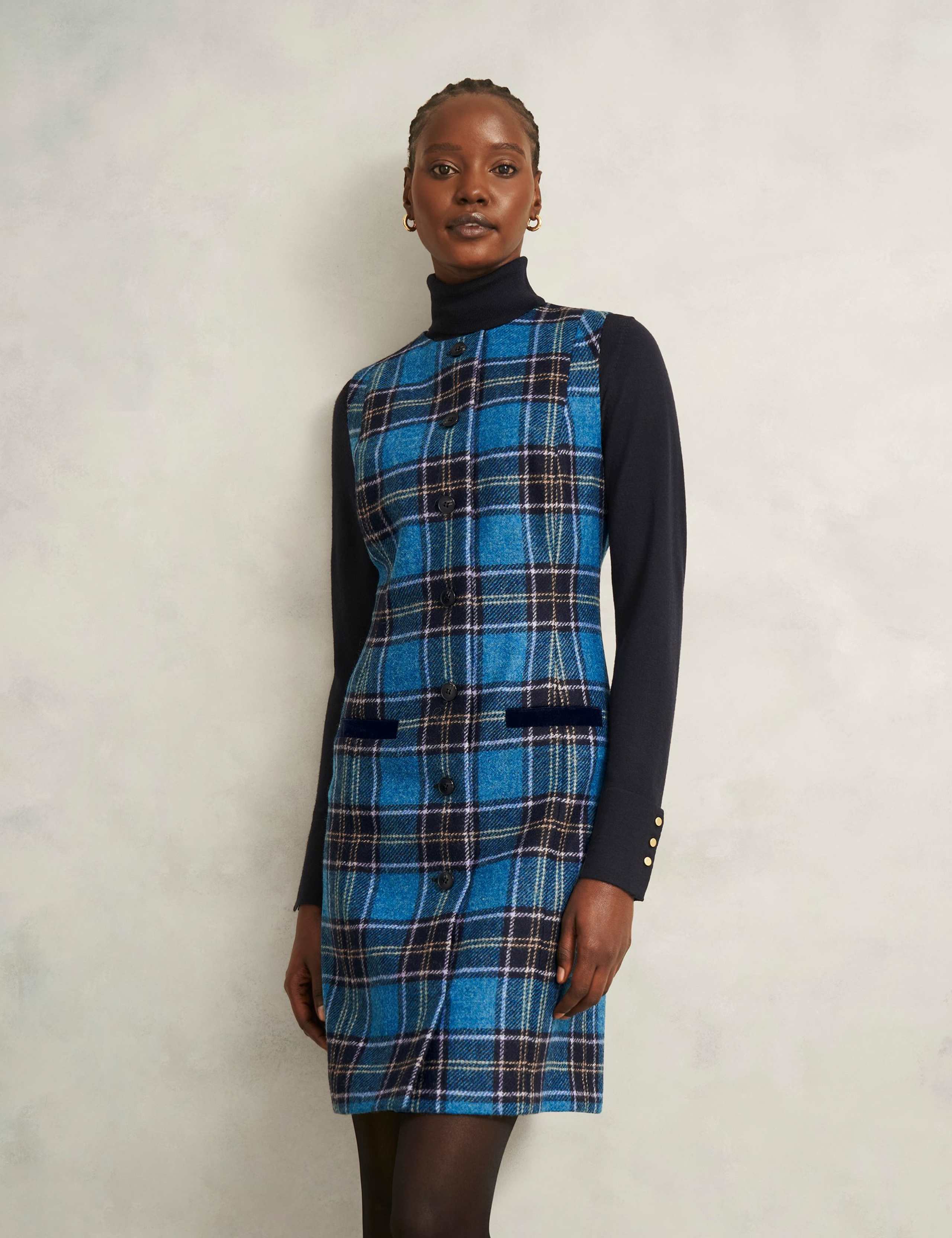 Pure Wool Checked Mini Shift Dress