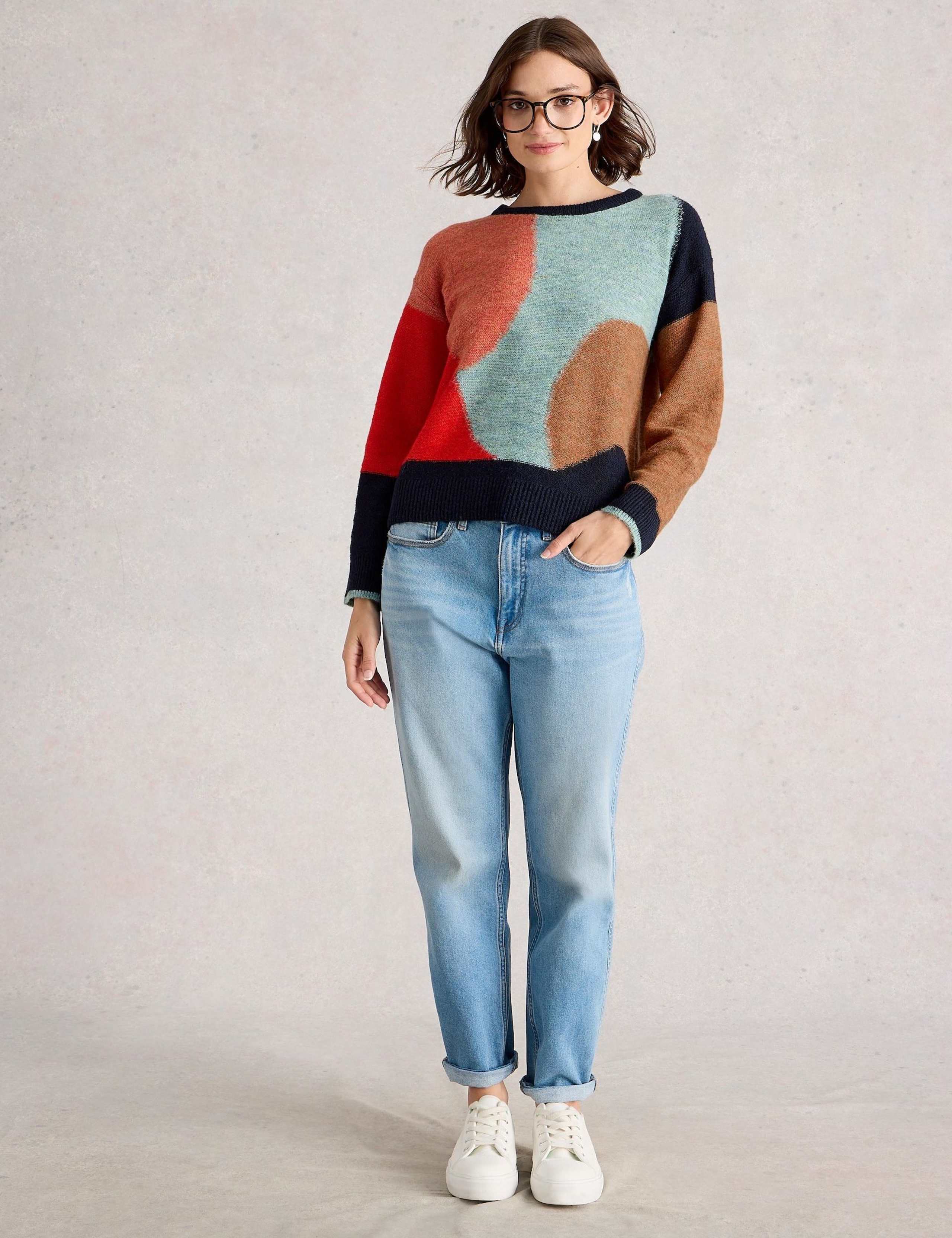 Patterned Crew Neck Jumper with Wool