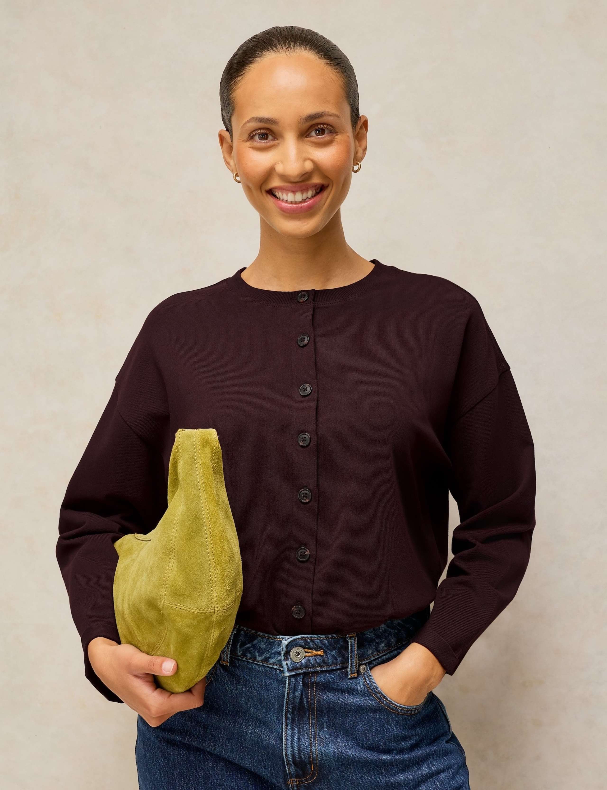 Pure Cotton Ribbed Button Through T-Shirt