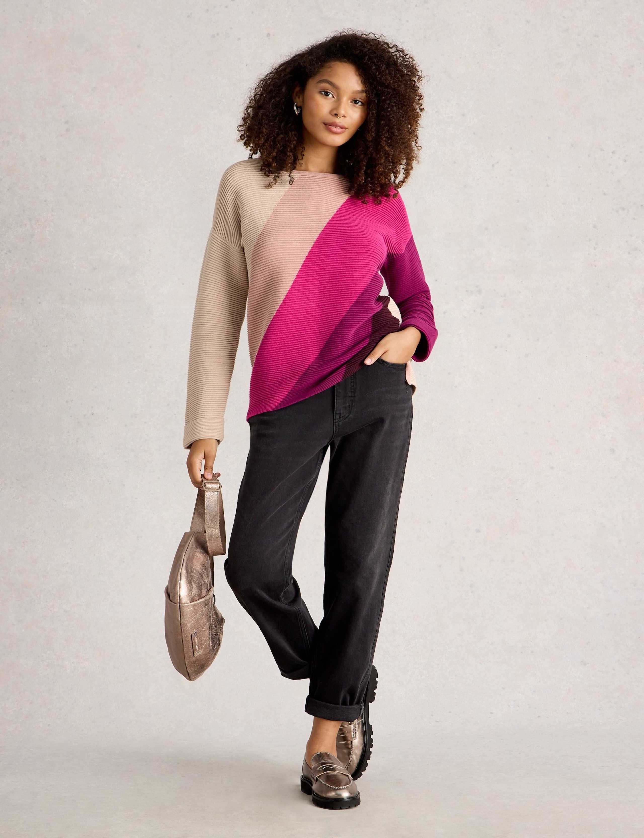 Pure Cotton Colour Block Striped Jumper