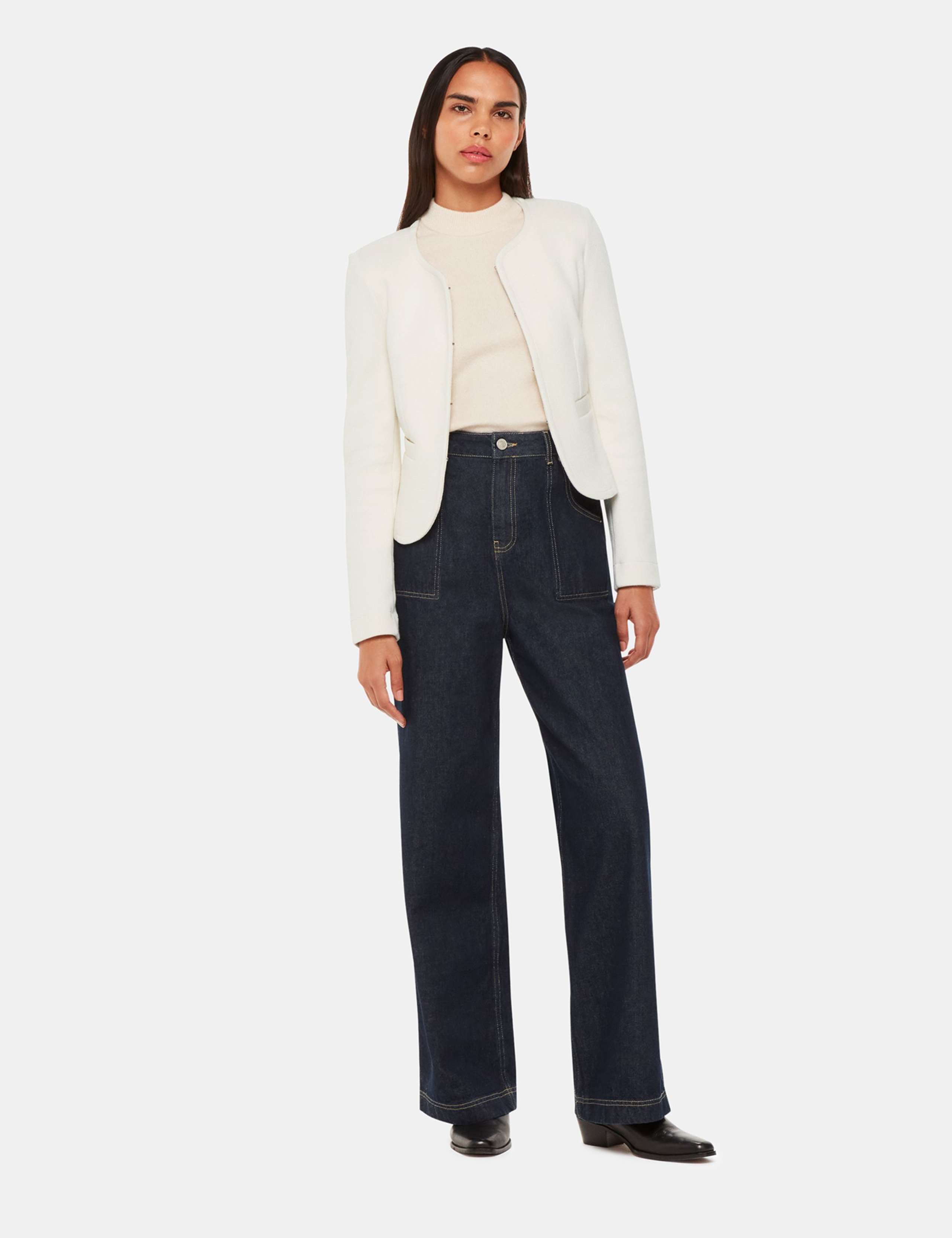 Jersey Collarless Cropped Jacket