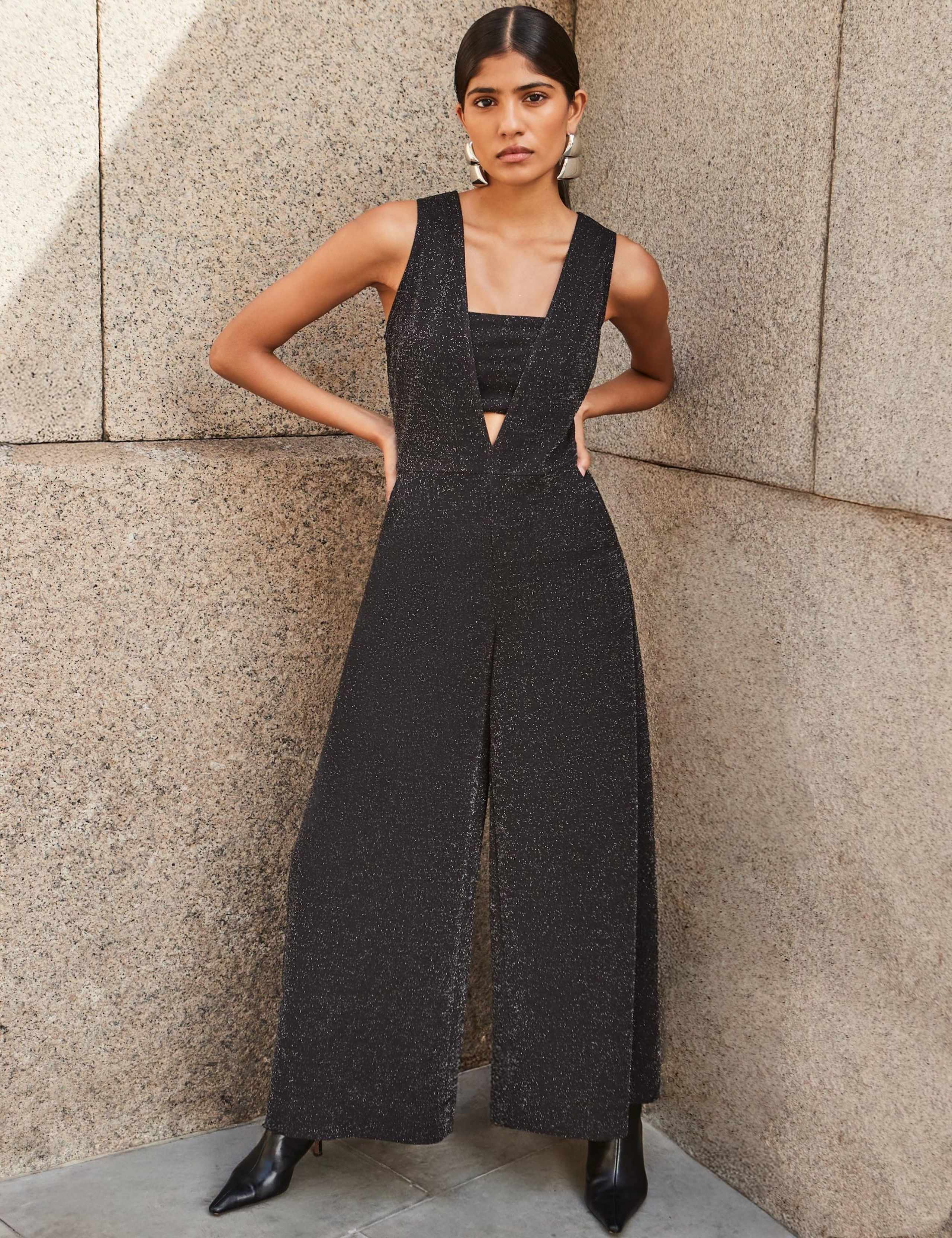Sparkly V-Neck Wide Leg Jumpsuit
