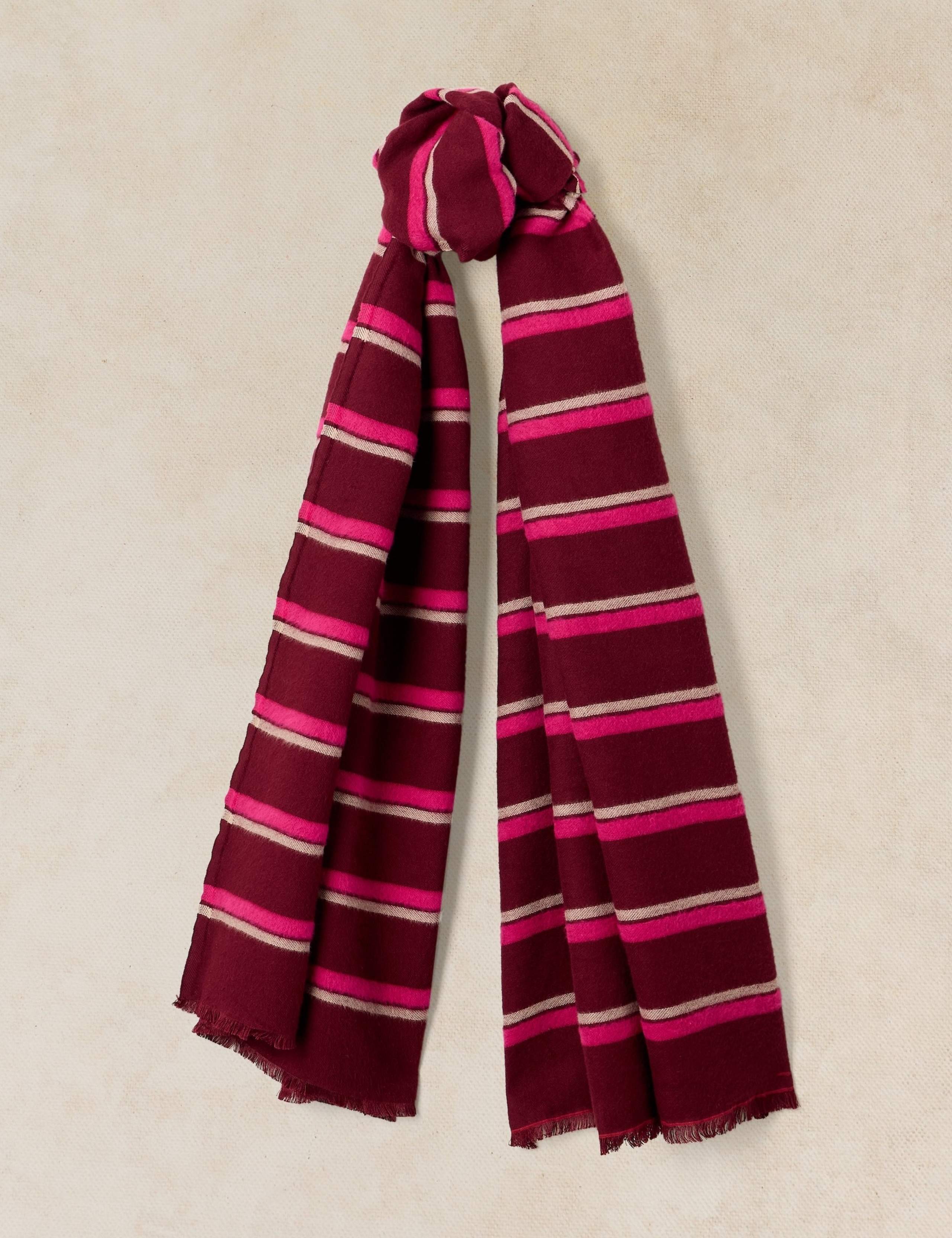 Cotton Rich Striped Fringed Scarf