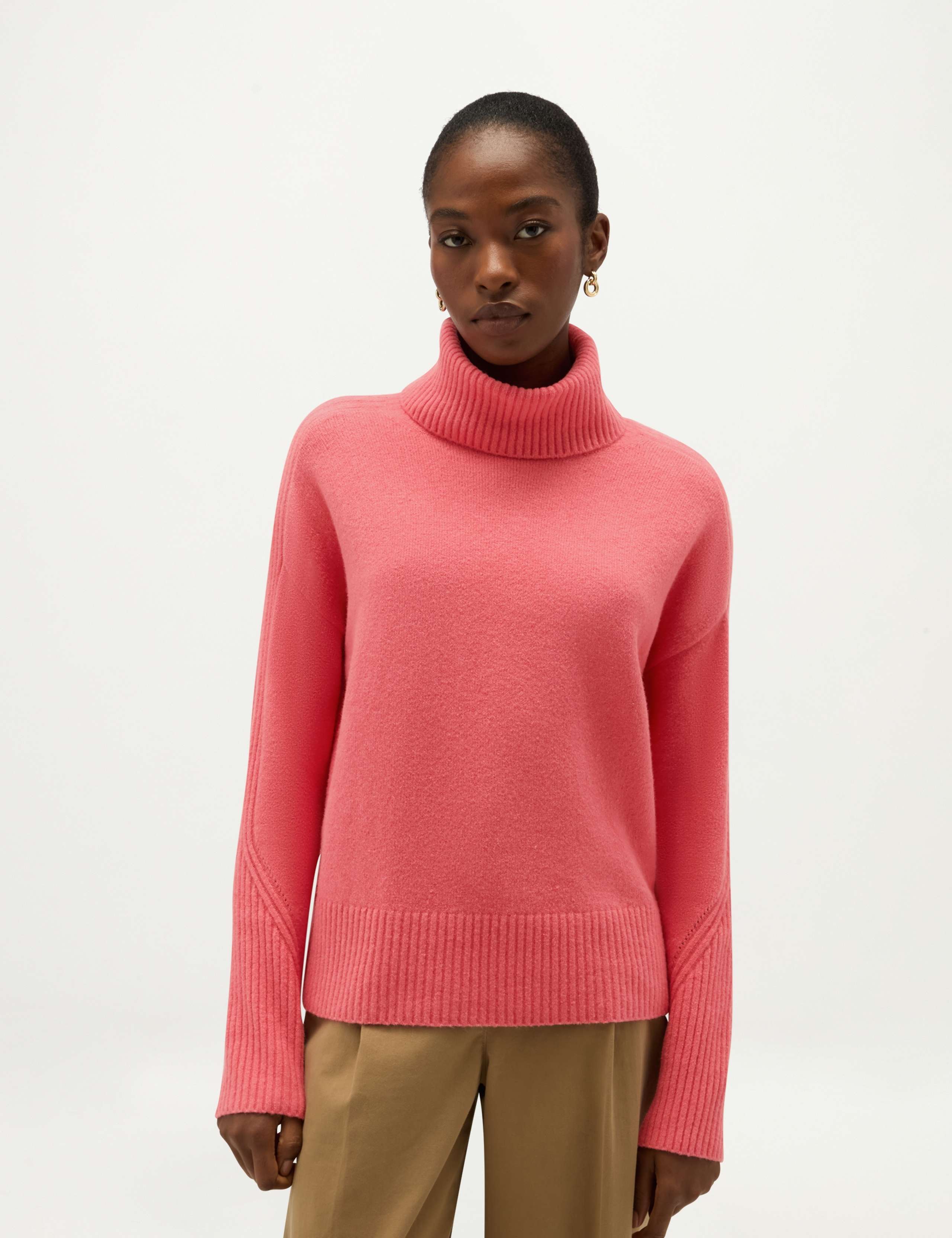 Cotton Rich Textured Roll Neck Jumper