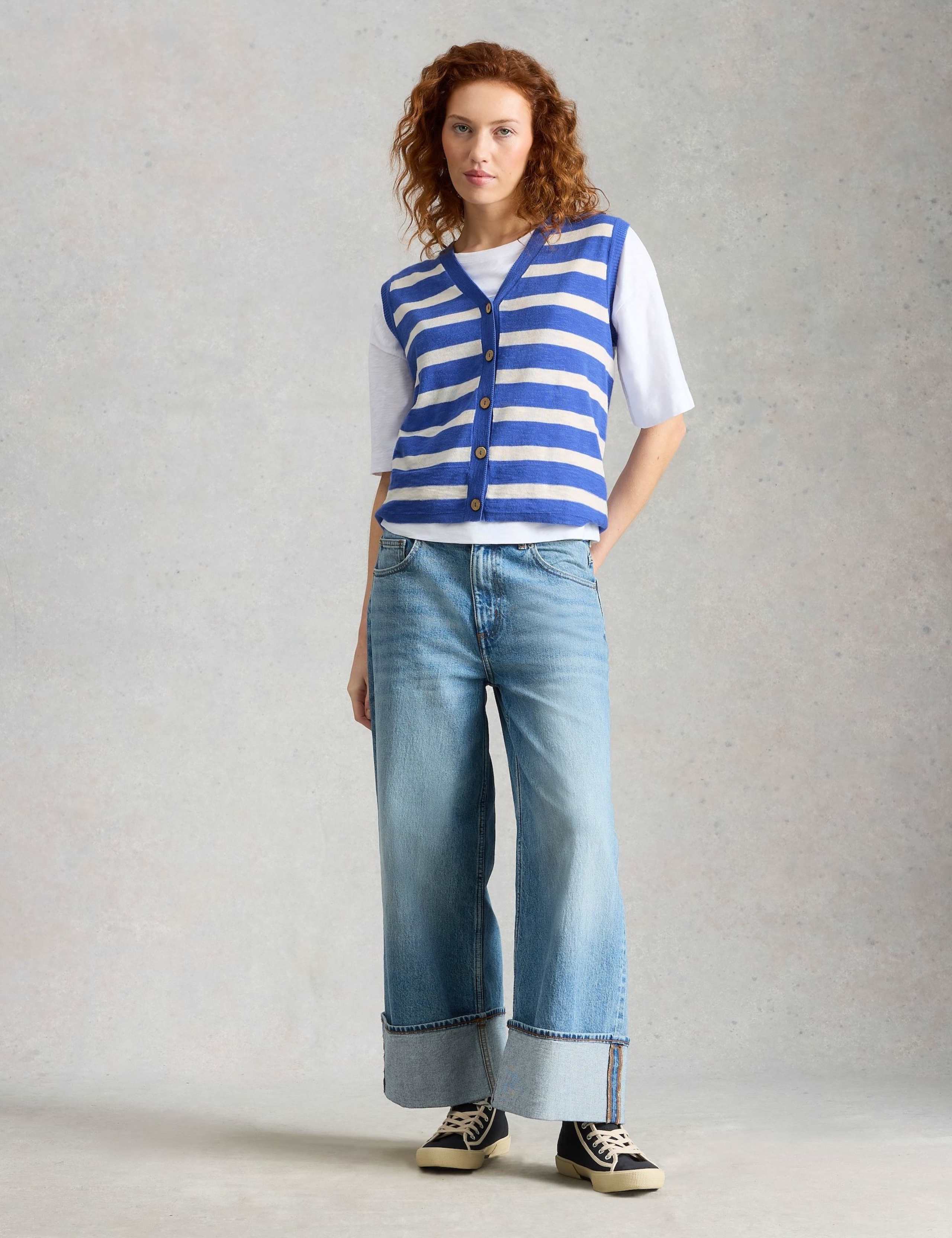 Cotton Rich Striped V-Neck Tank Top