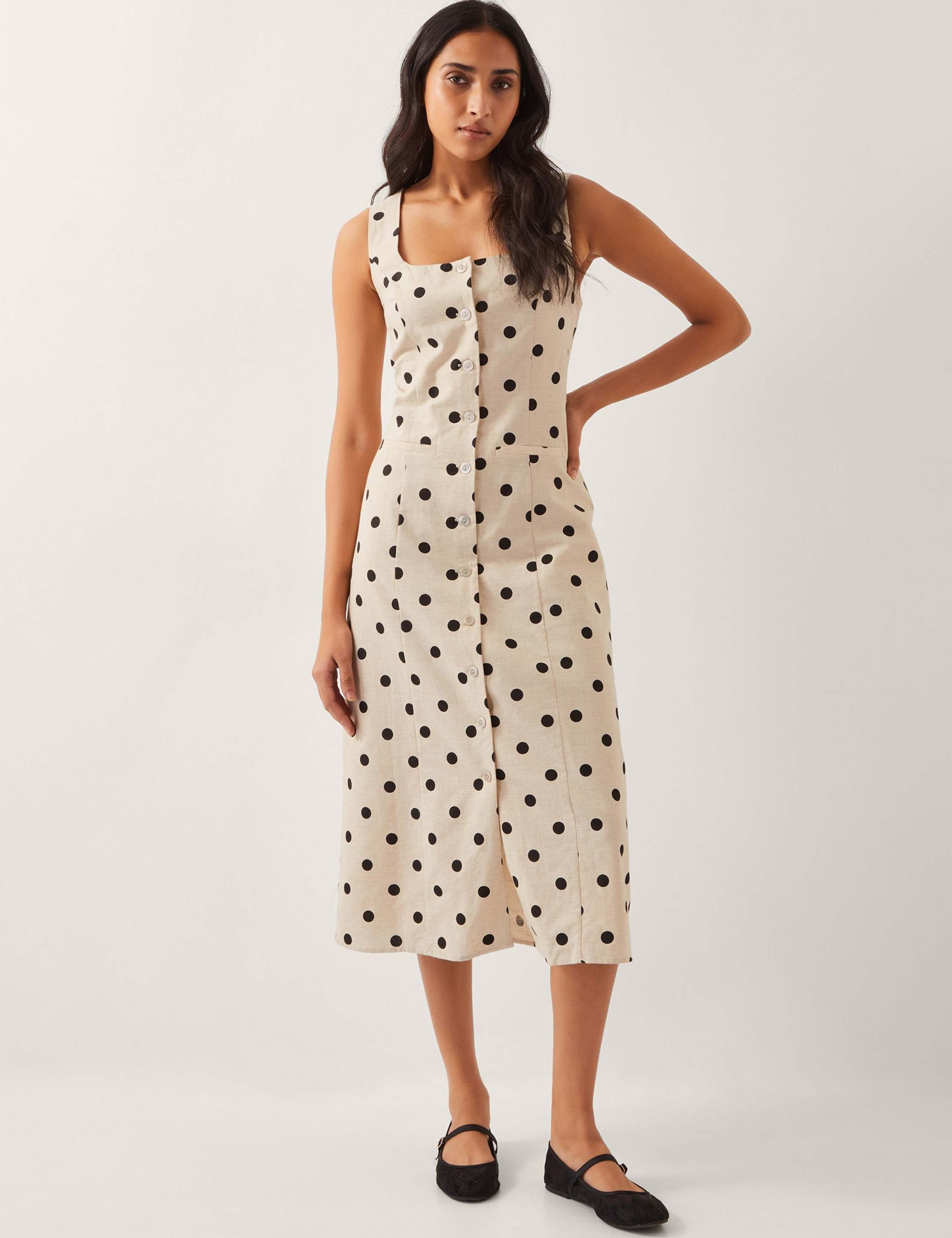 Cotton Rich Polka Dot Midi Tea Dress