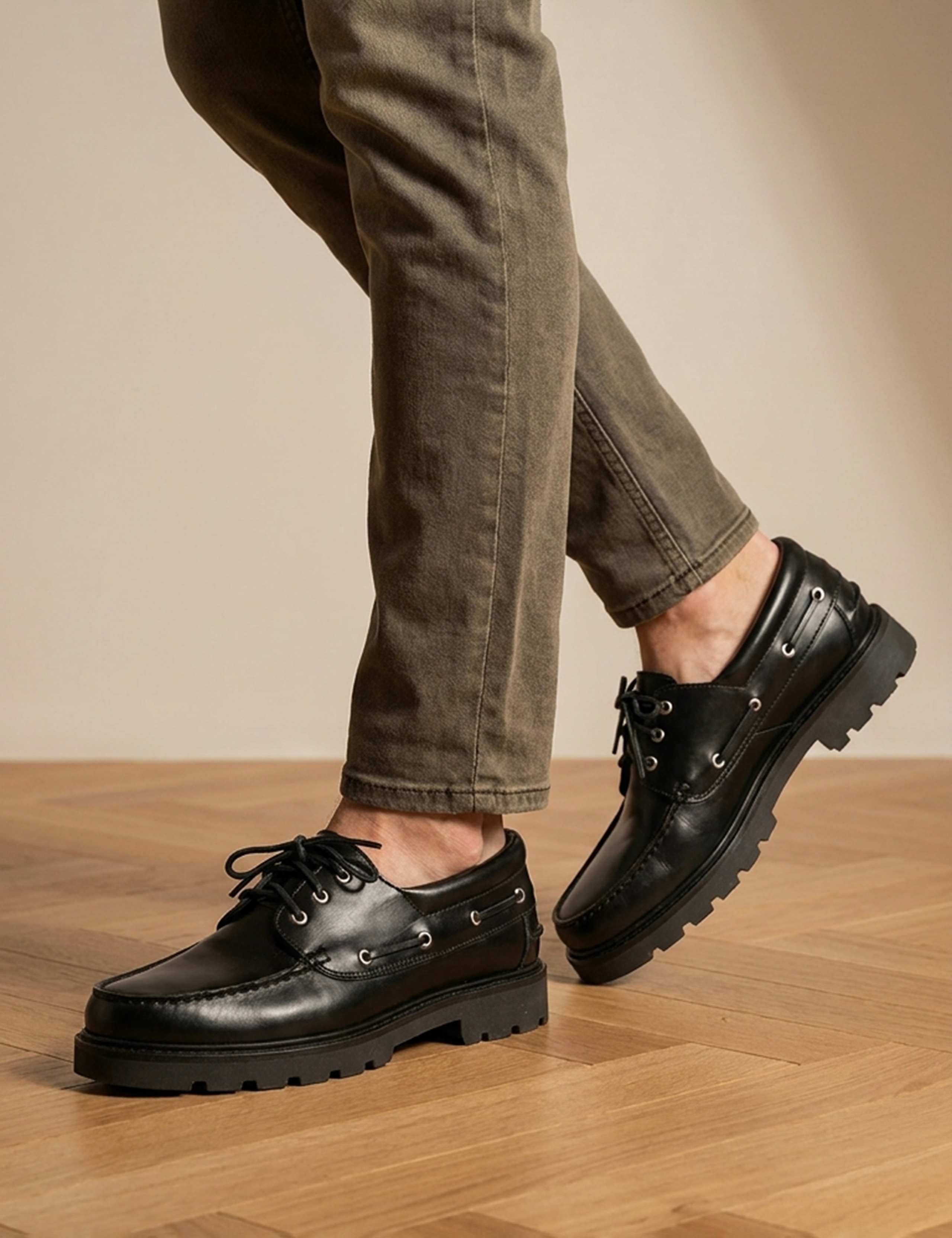 Leather Chunky Lace Up Moccasins