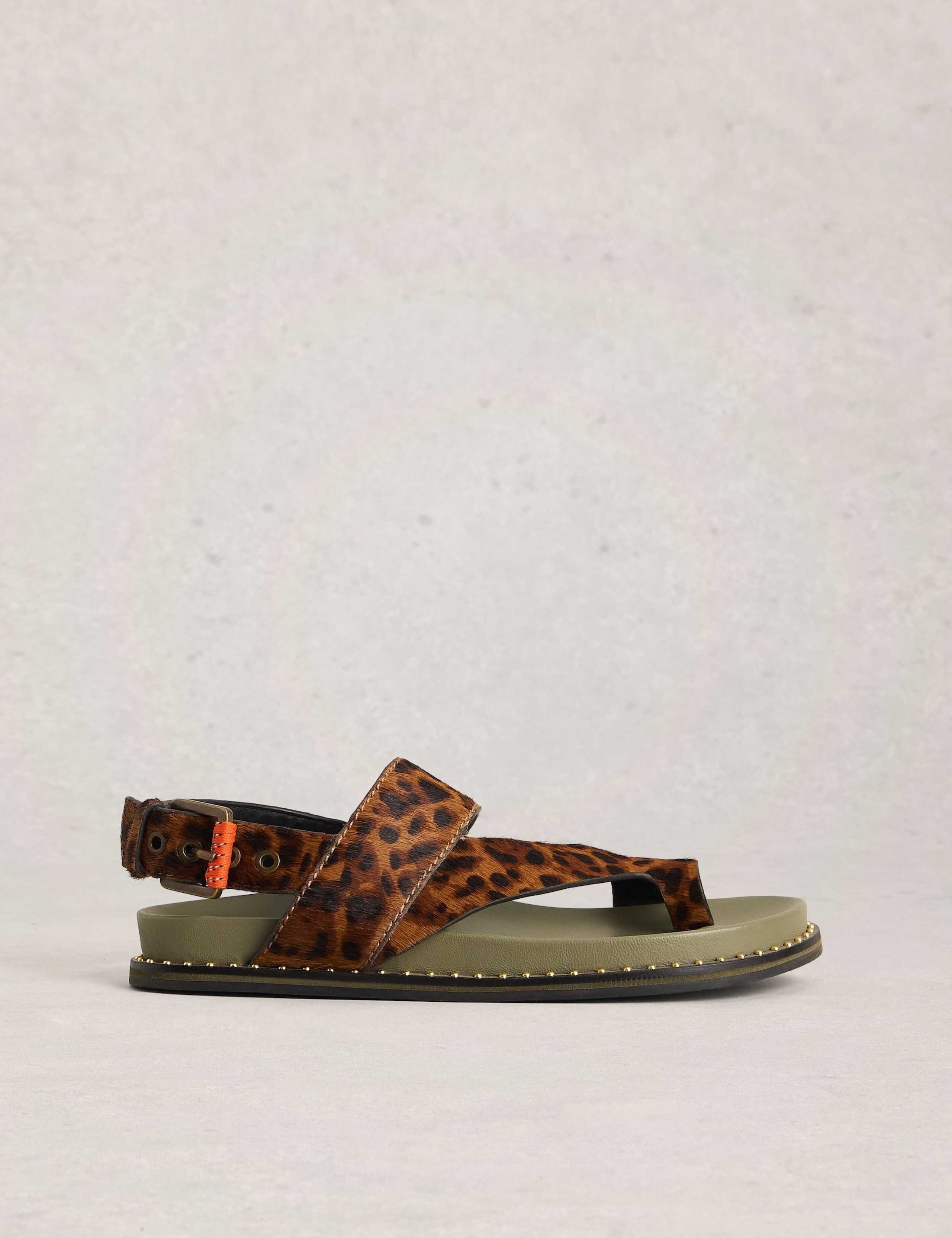 Leather Hair On Animal Print Flat Sandals