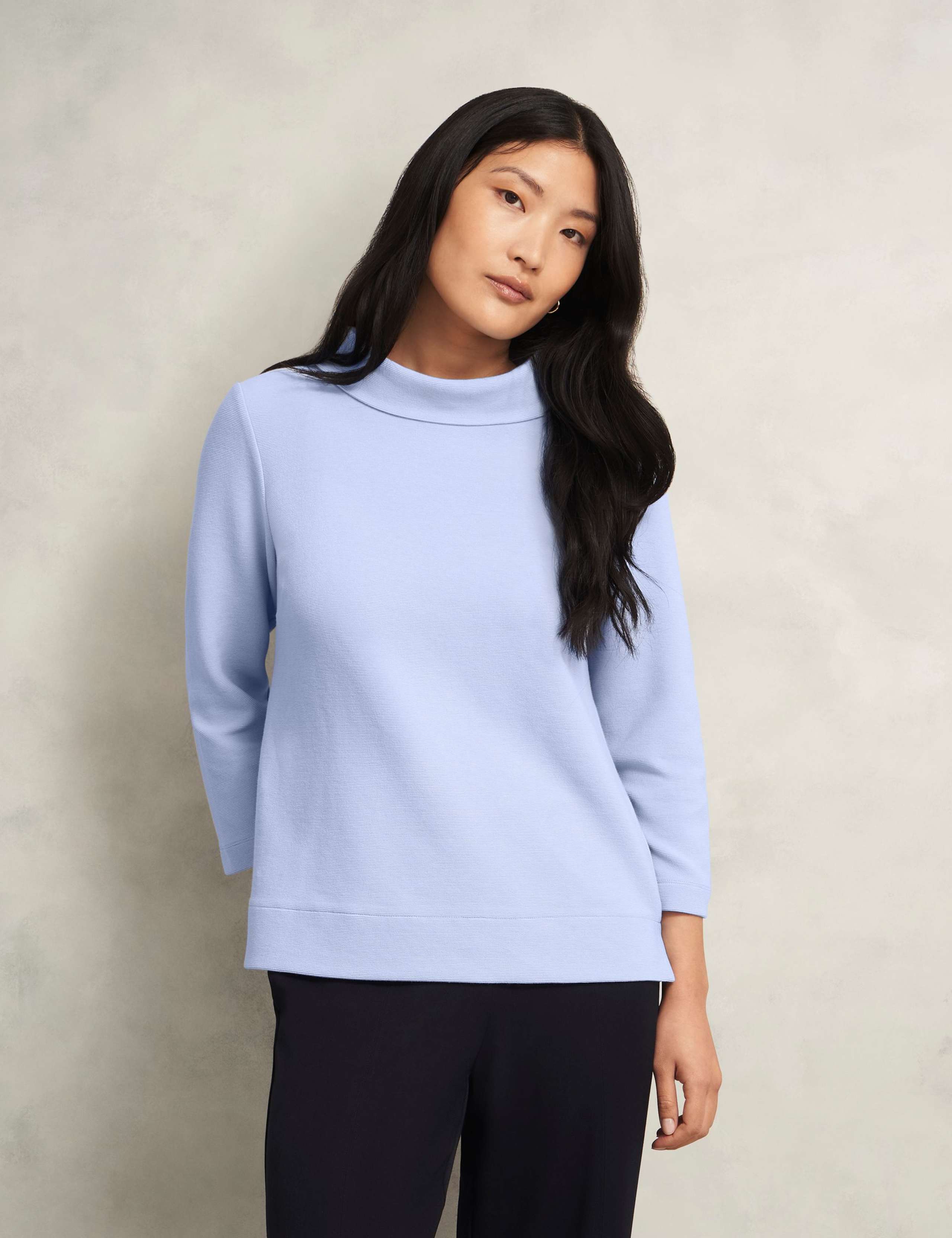 Cotton Blend Textured Roll Neck Top