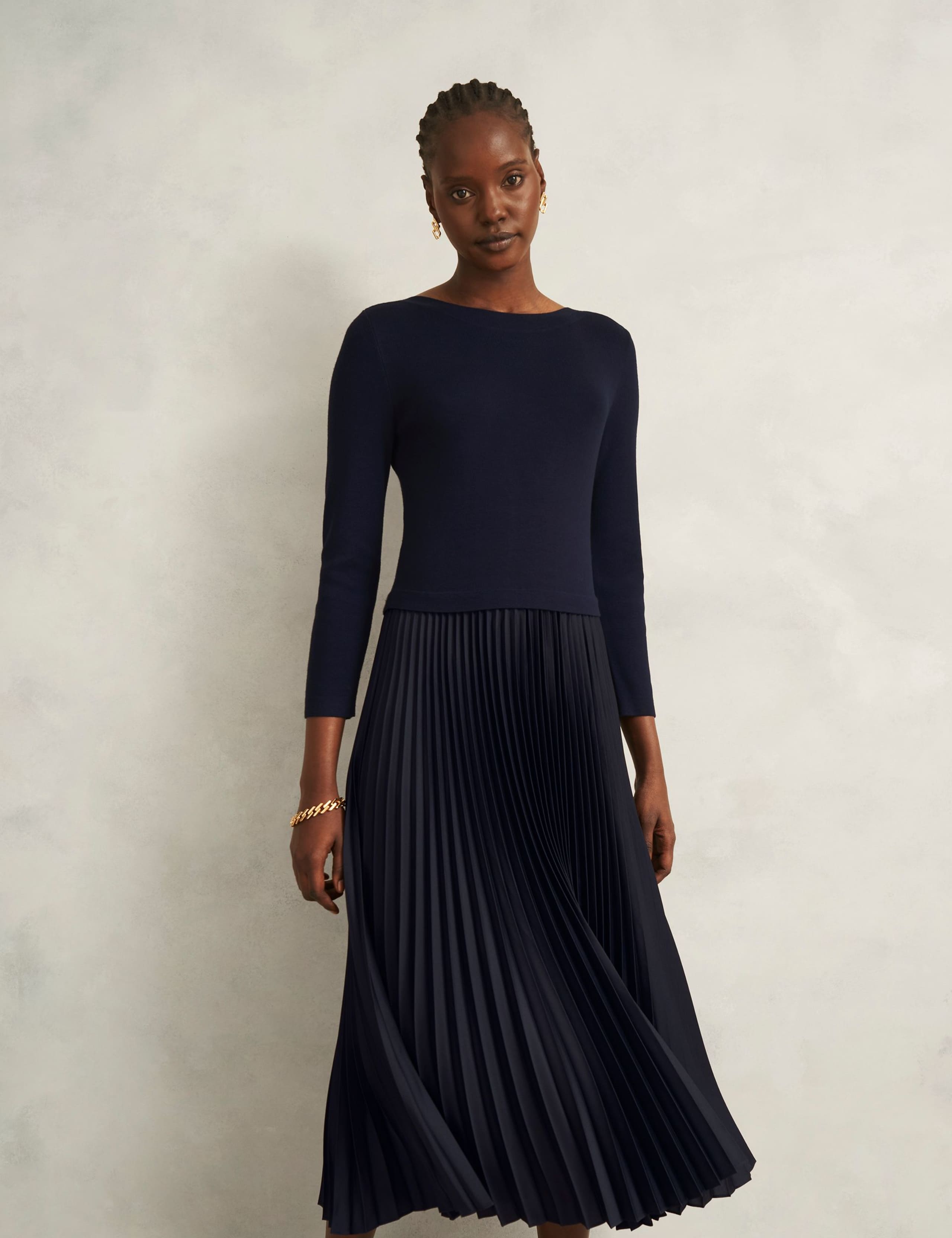 Slash Neck Knitted Midi Dress
