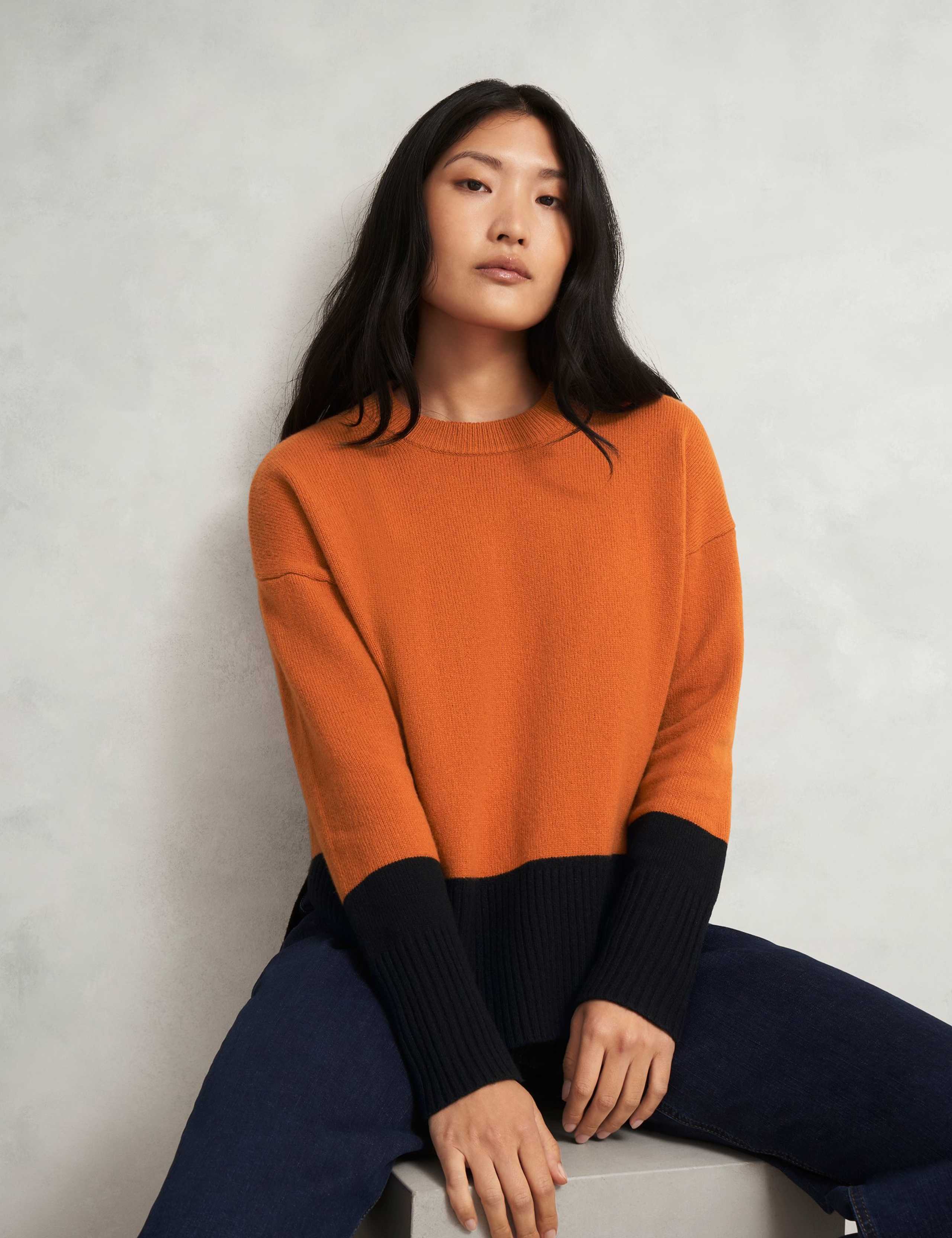 Merino Wool Rich Colour Block Jumper