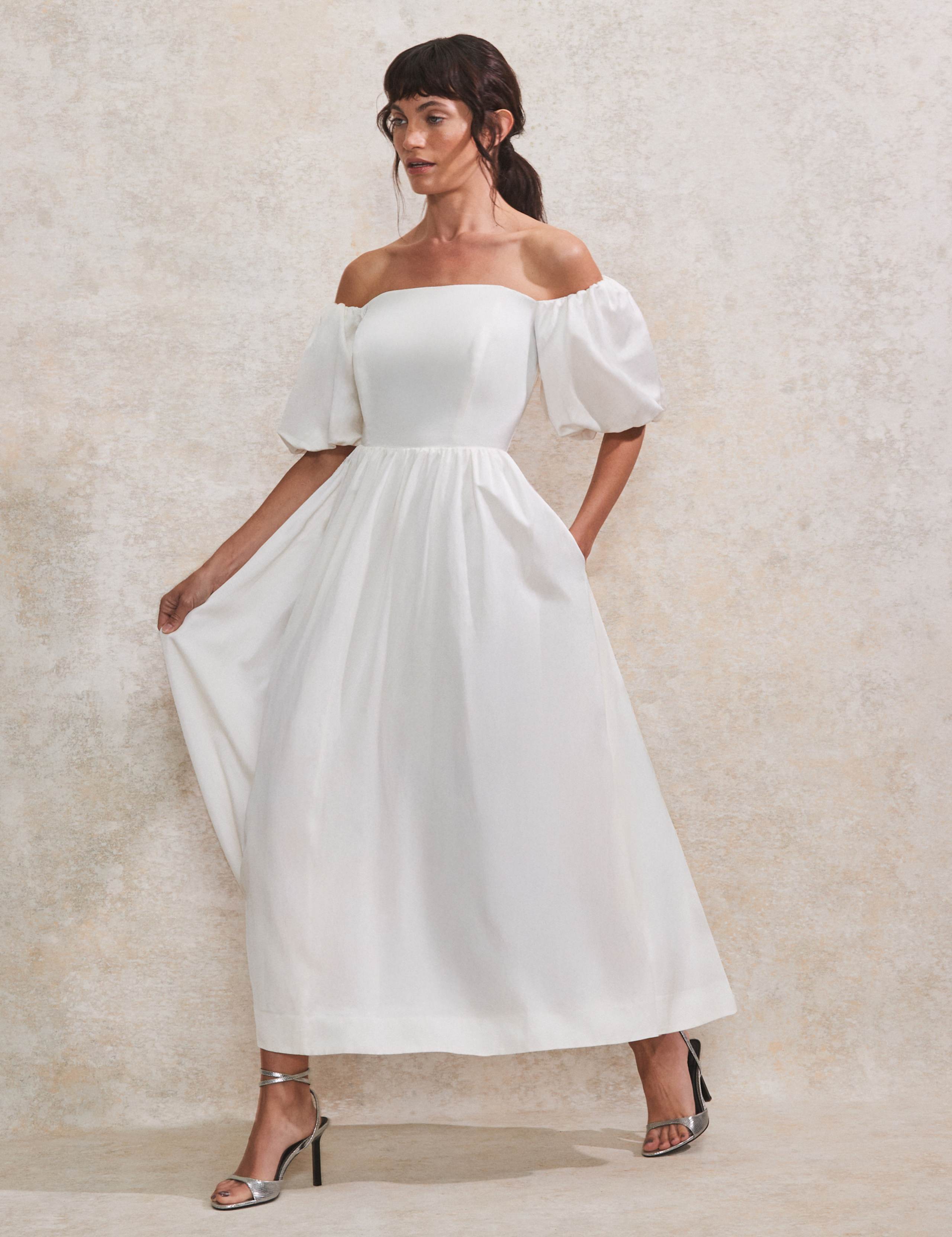 Bardot Waisted Midaxi Dress with Linen
