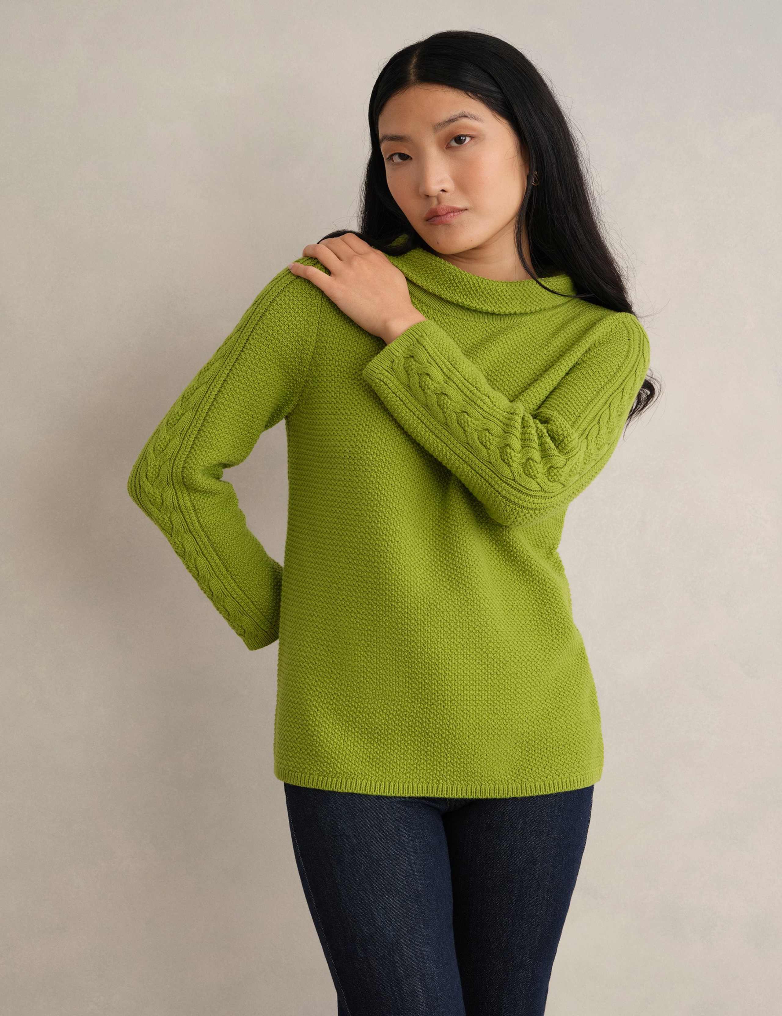 Pure Cotton Textured Roll Neck Jumper