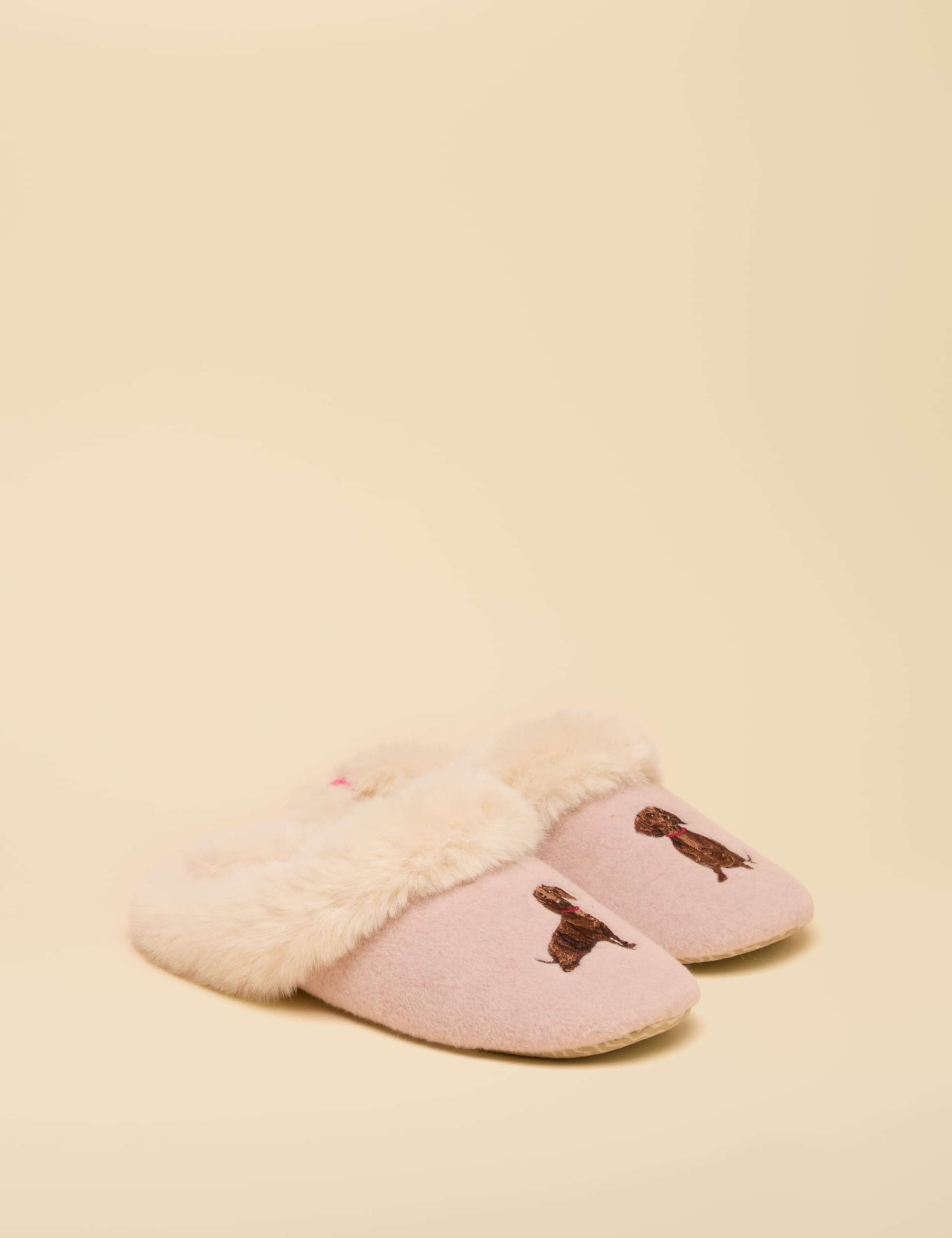 Cotton Embroidered Faux Fur Lined Slippers