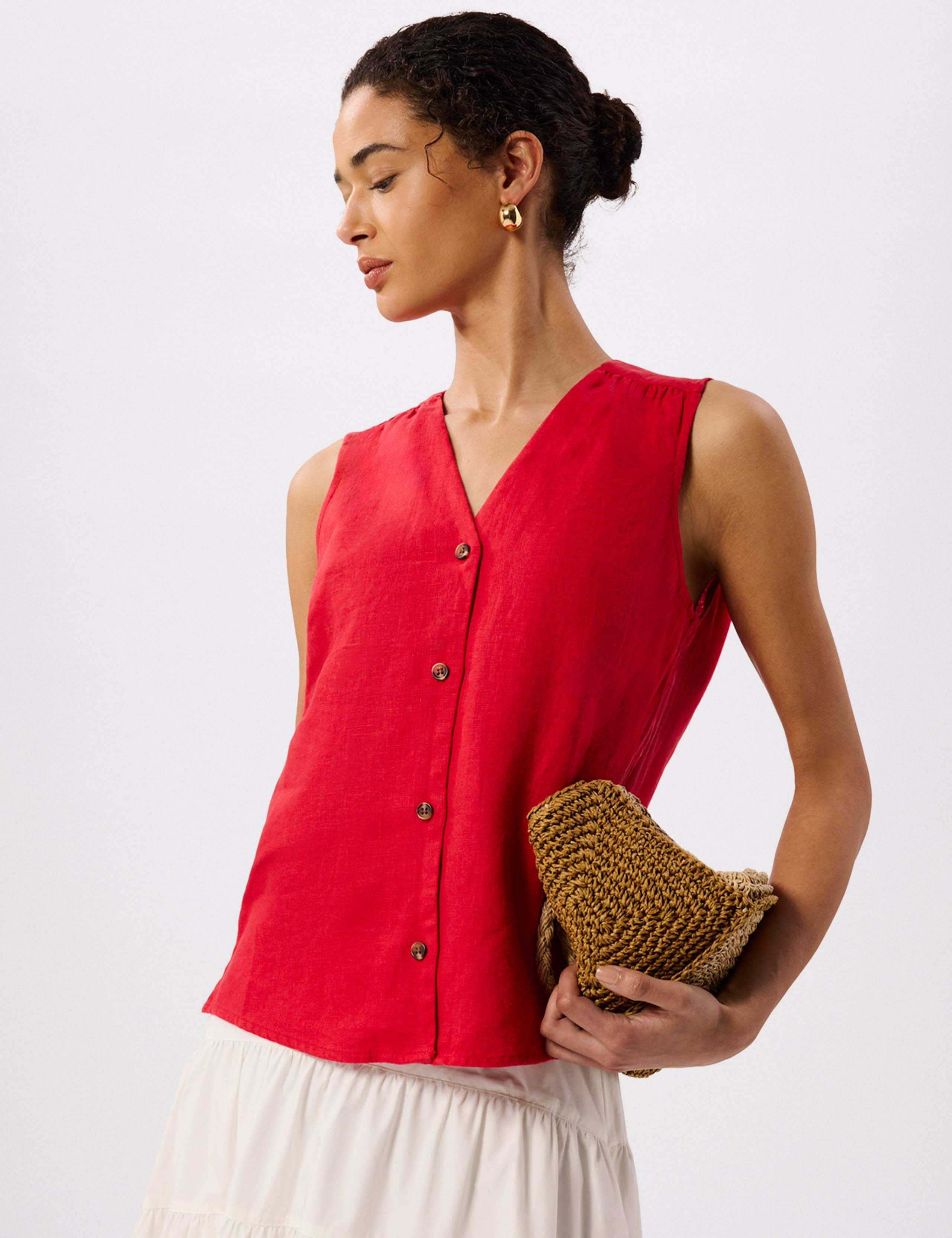 Laura Pure Linen Button Through Tank Top