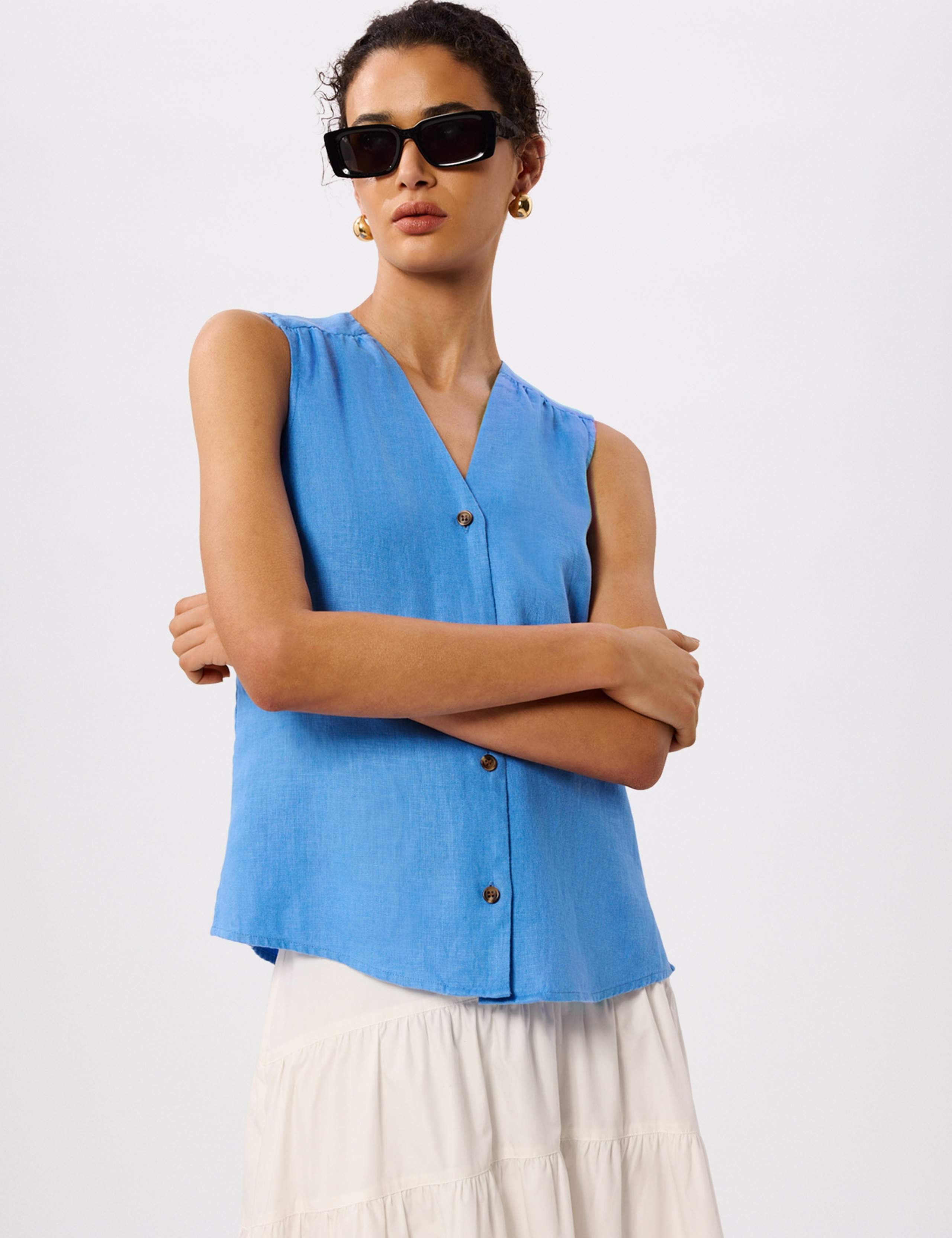 Laura Pure Linen Button Through Tank Top