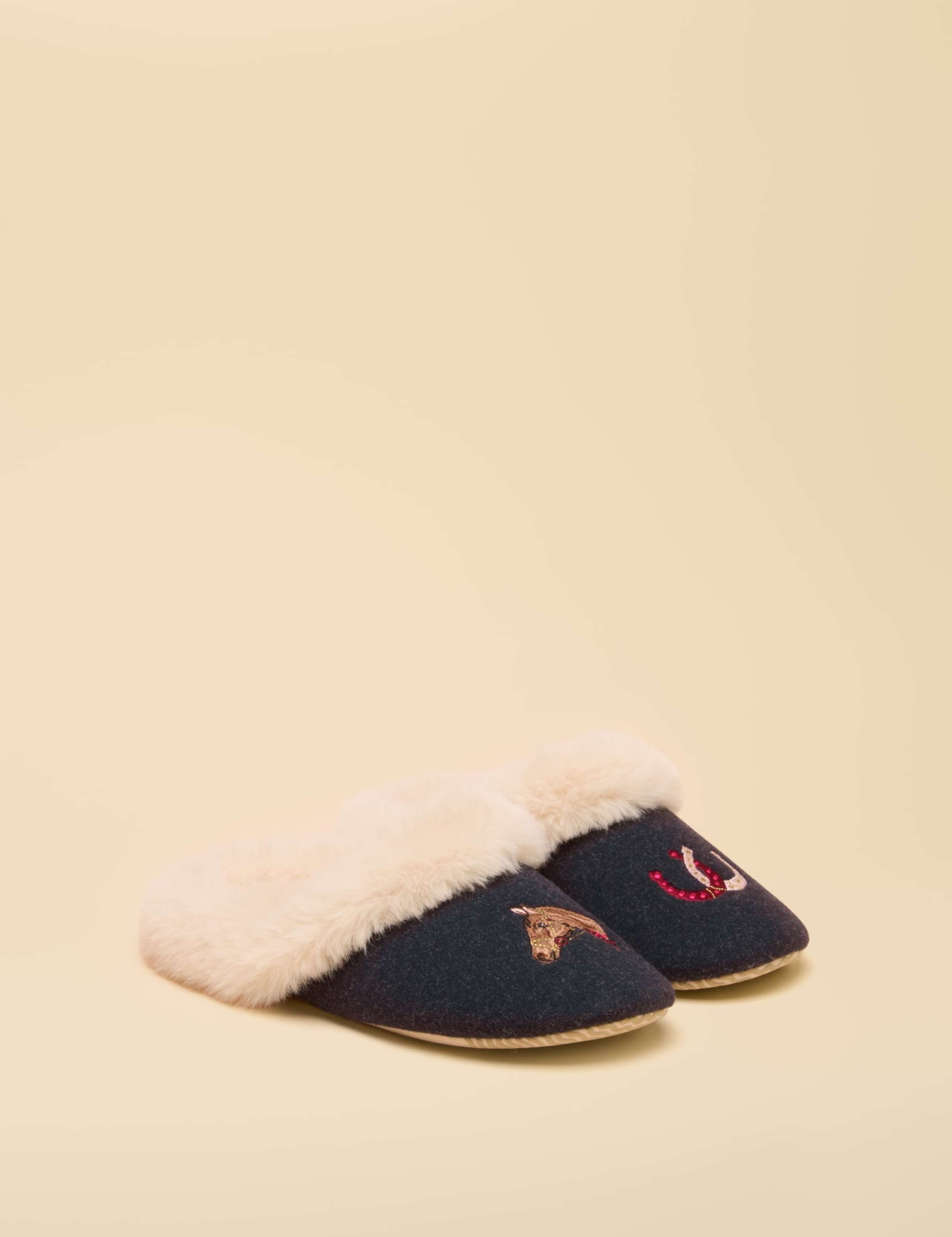 Cotton Embroidered Faux Fur Lined Slippers