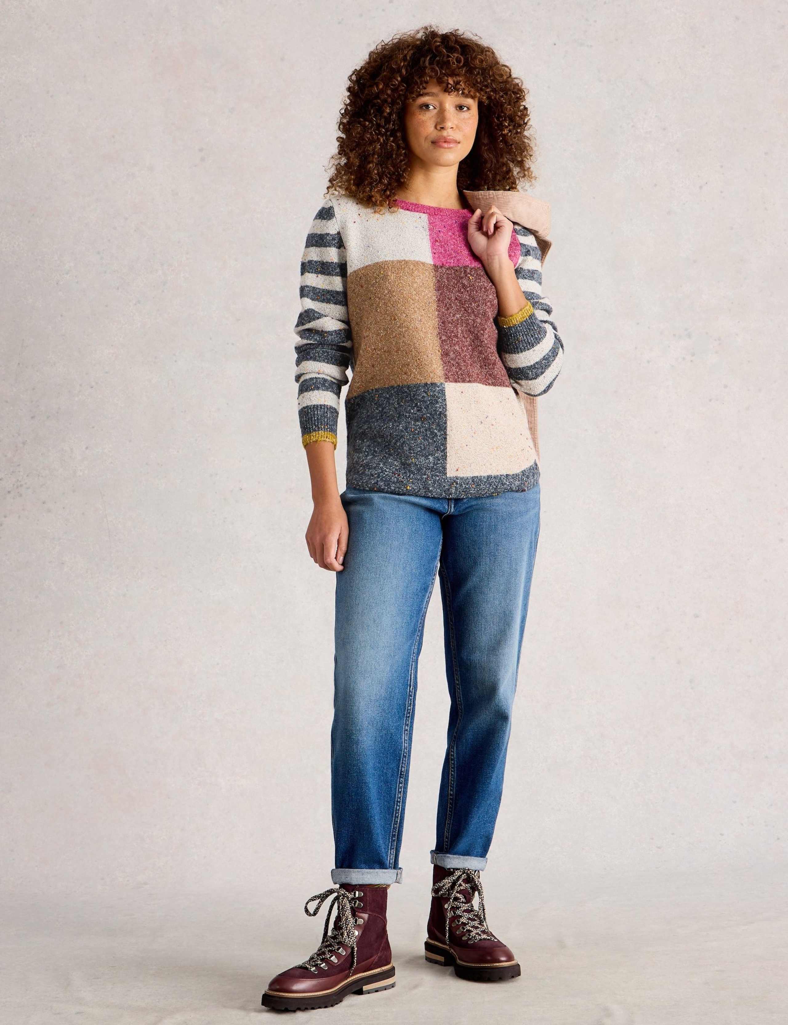 Colour Block Crew Neck Jumper with Cotton