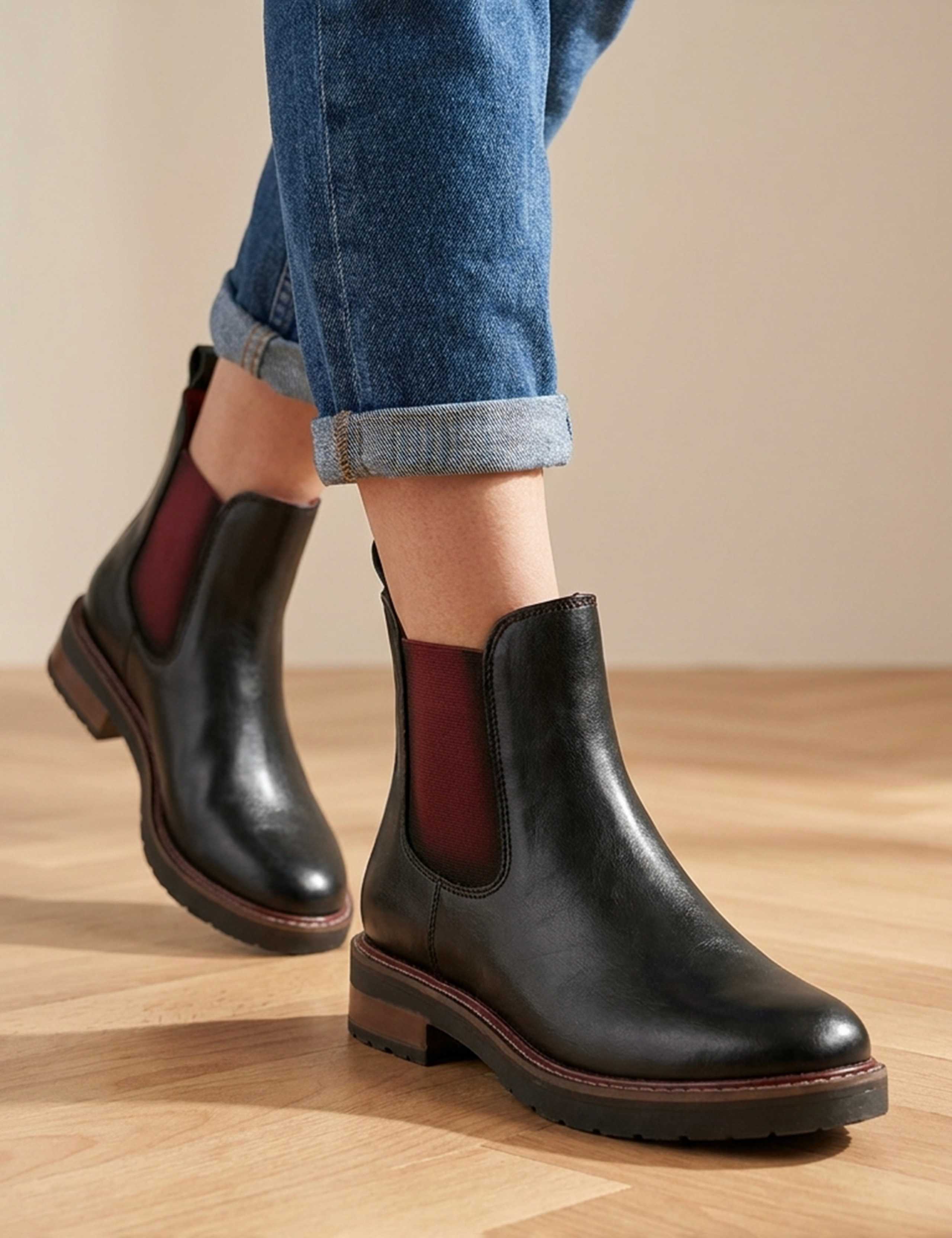 Leather Chelsea Block Heel Ankle Boots