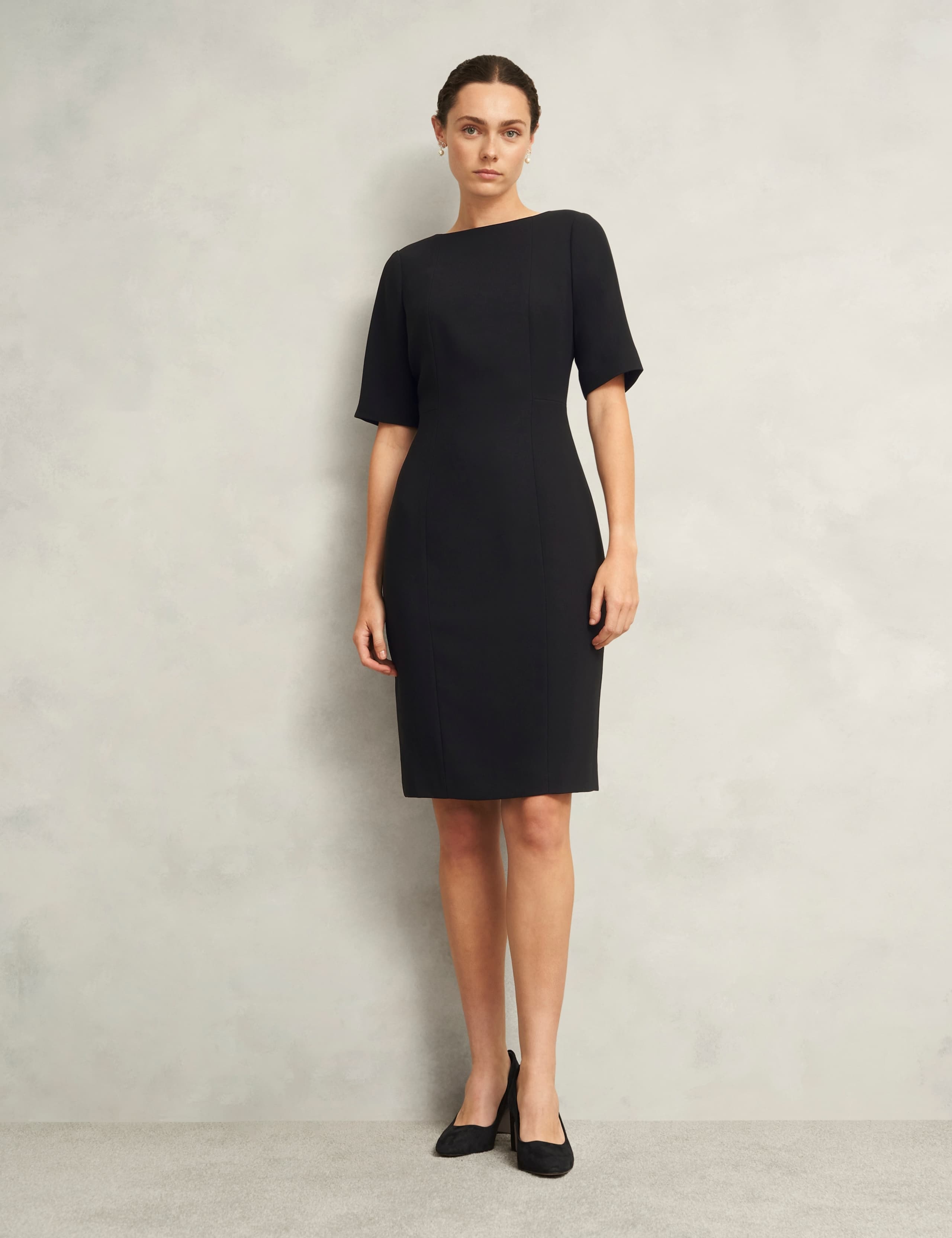 Crepe Knee Length Tailored Shift Dress