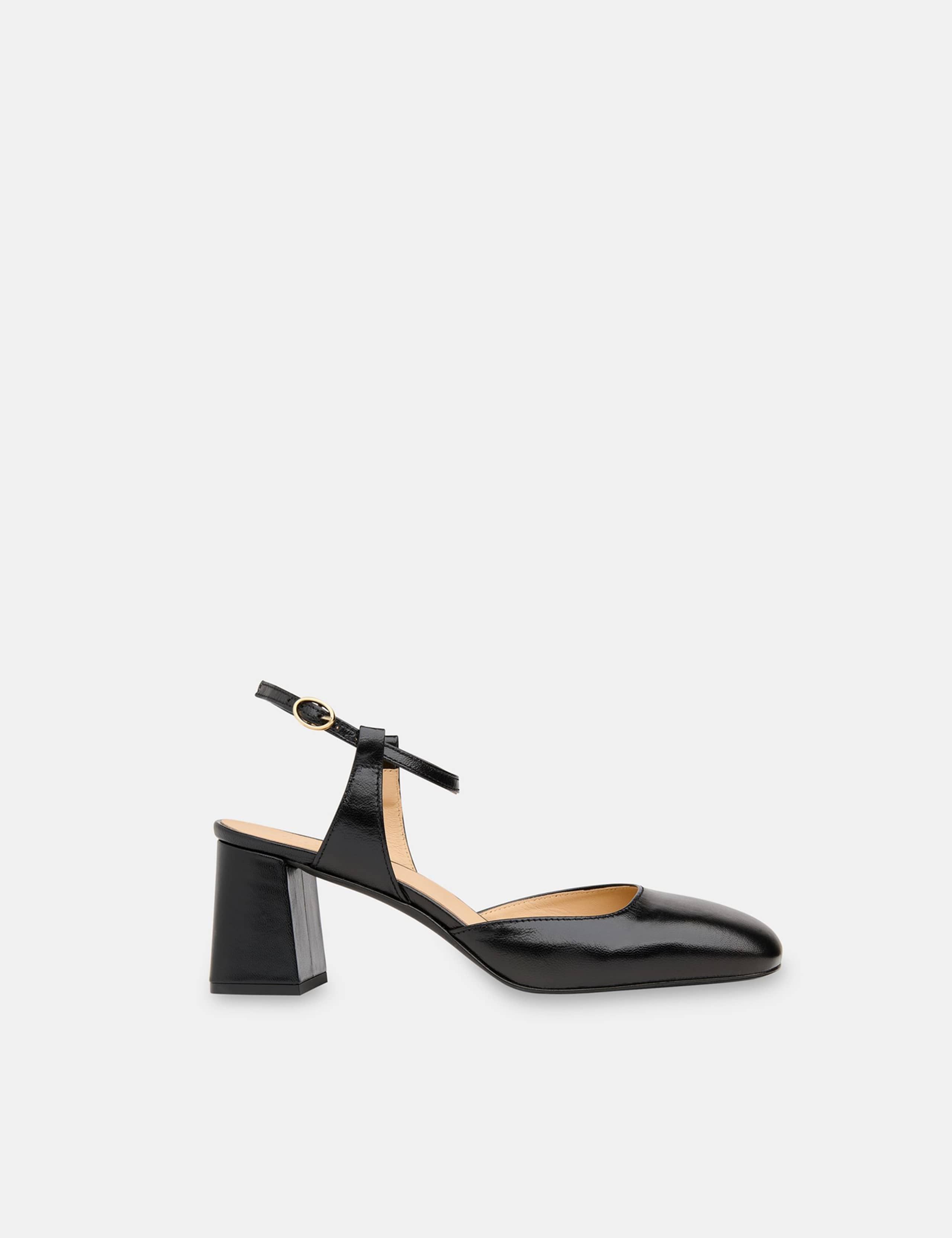 Leather Metallic Block Heel Shoes