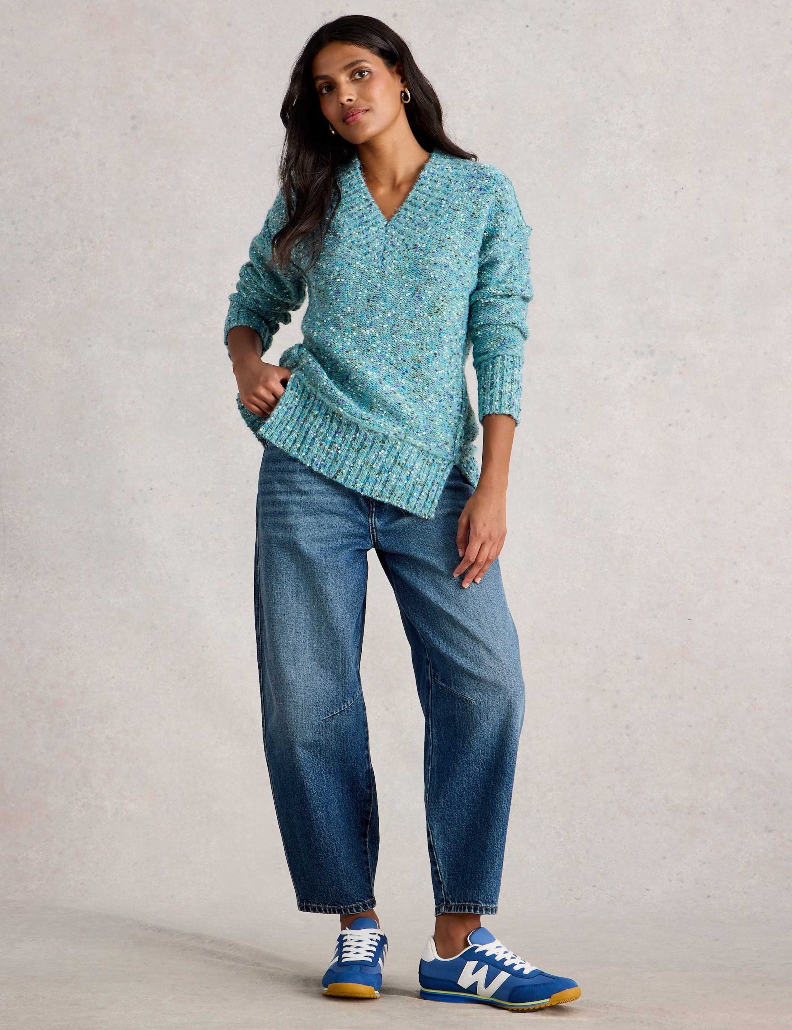 Textured V-Neck Split Hem Jumper