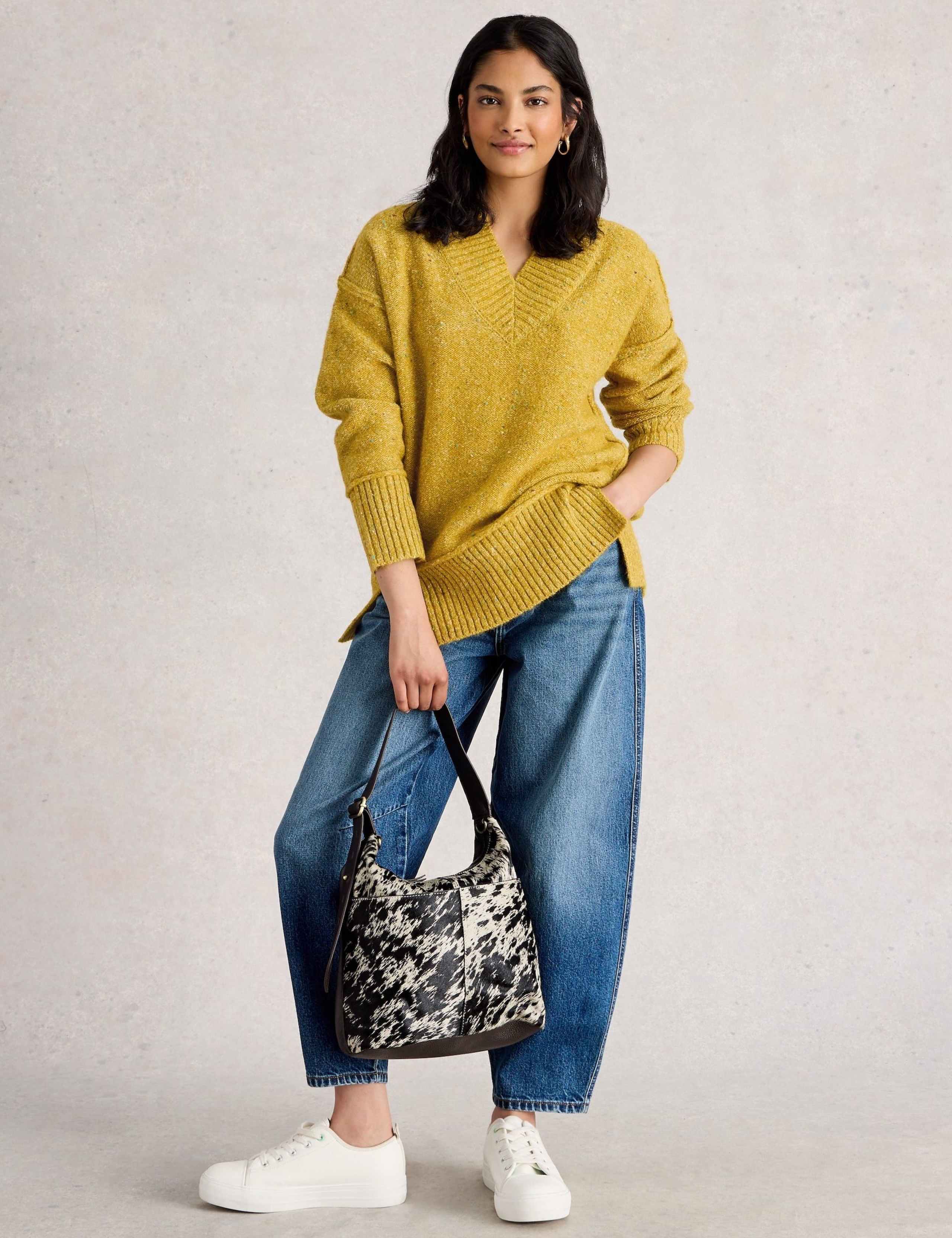 Textured V-Neck Split Hem Jumper