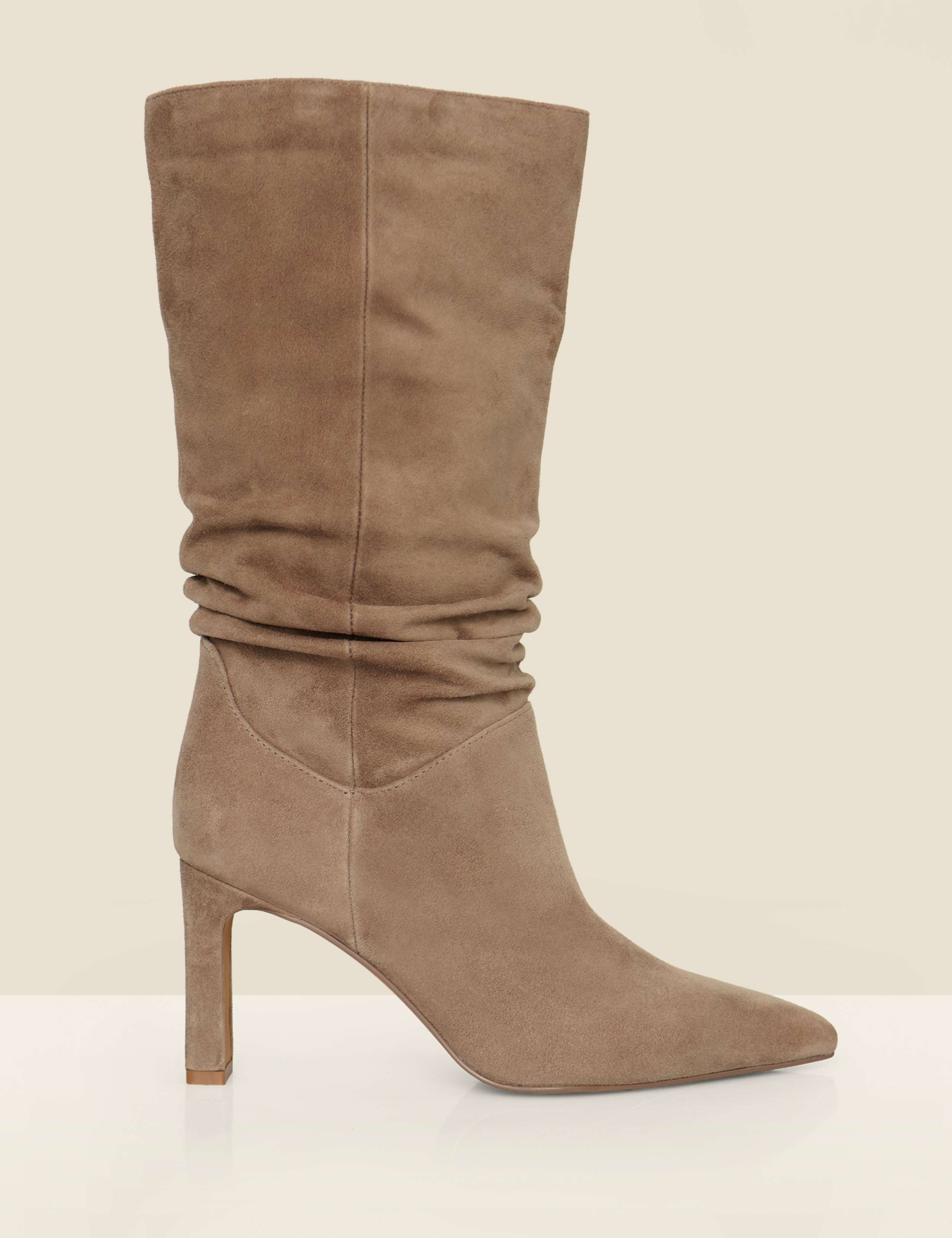 Suede Ruched Pointed Toe Boots