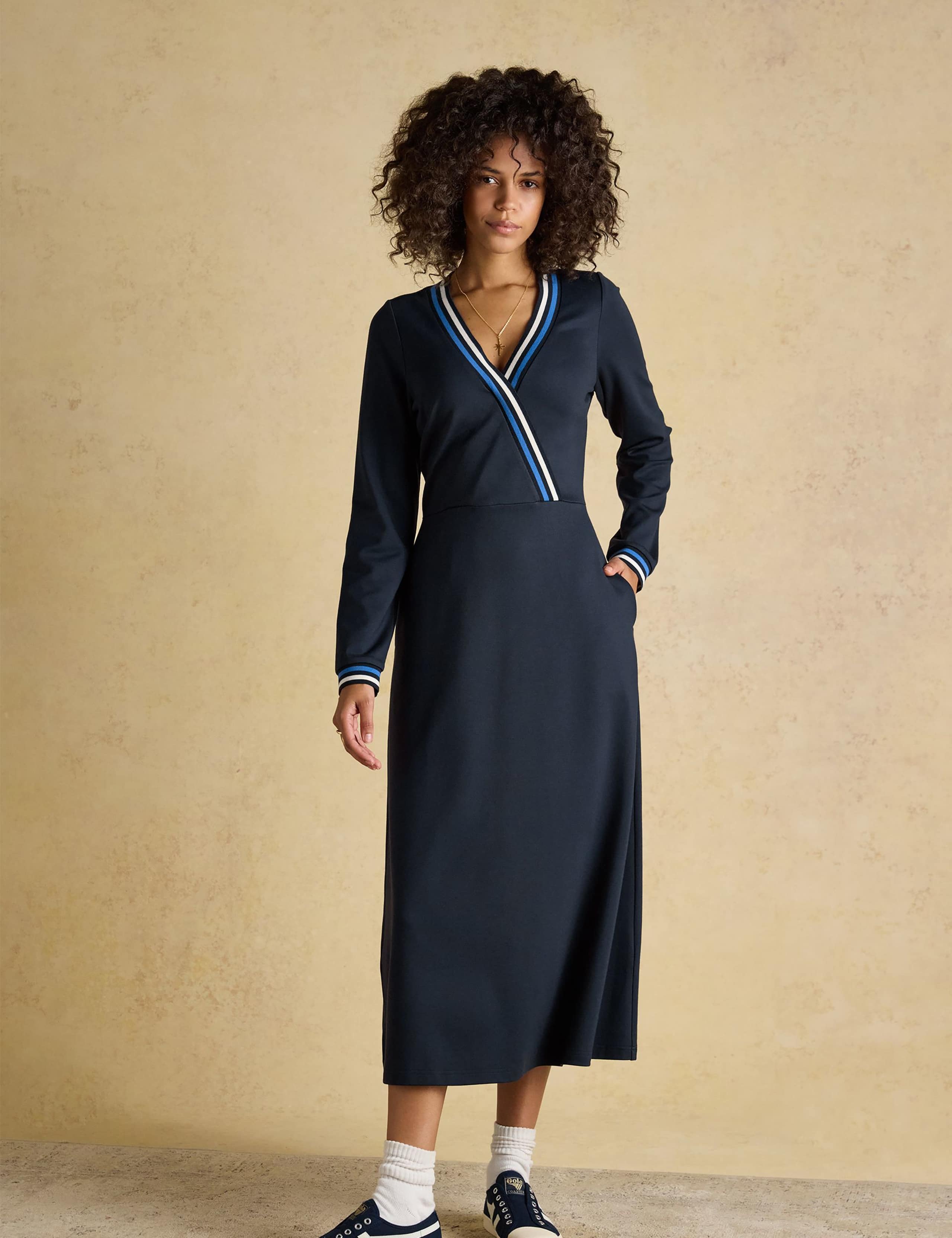 Jersey V-Neck Midi Wrap Waisted Dress