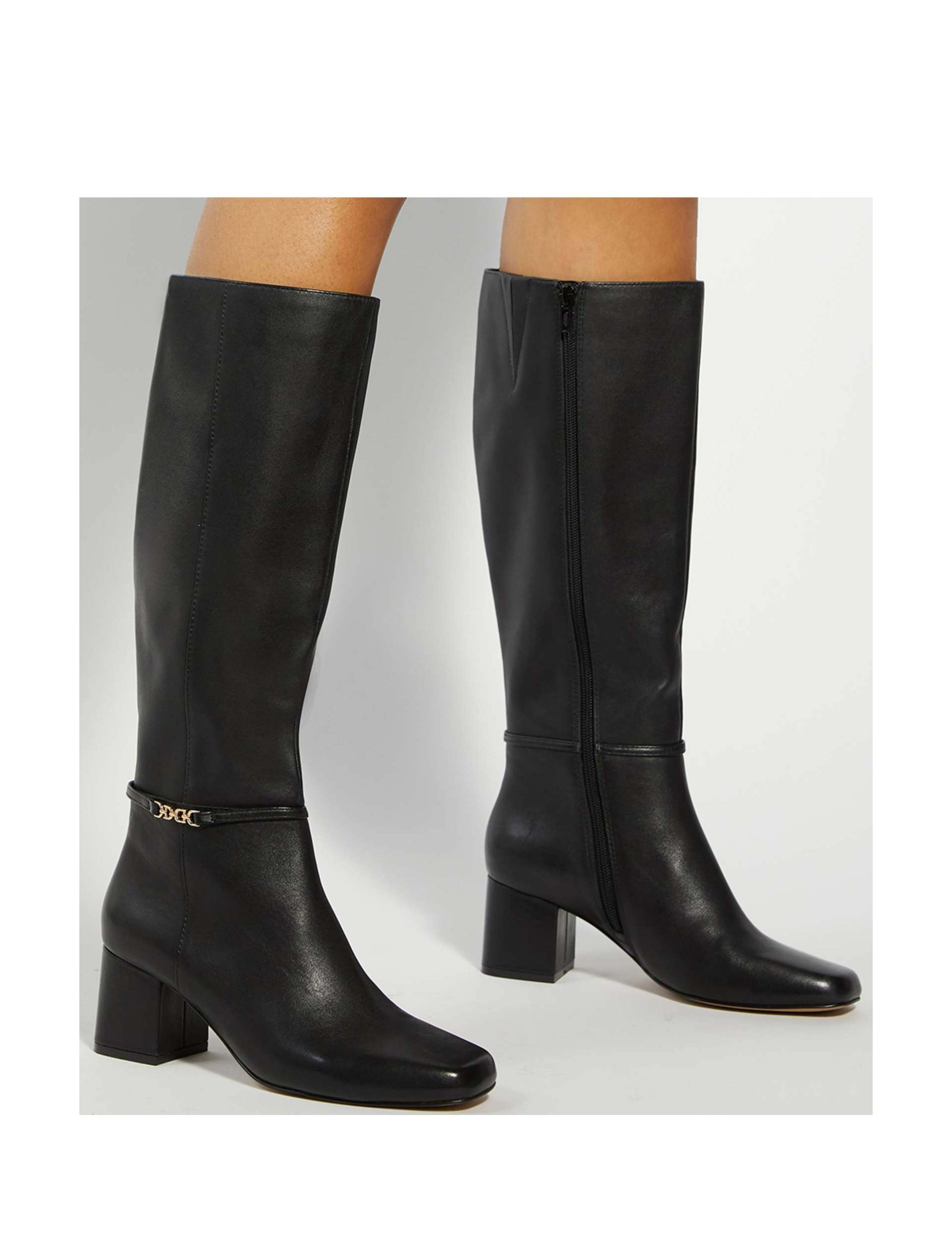 Square Toe Leather Knee High Boots