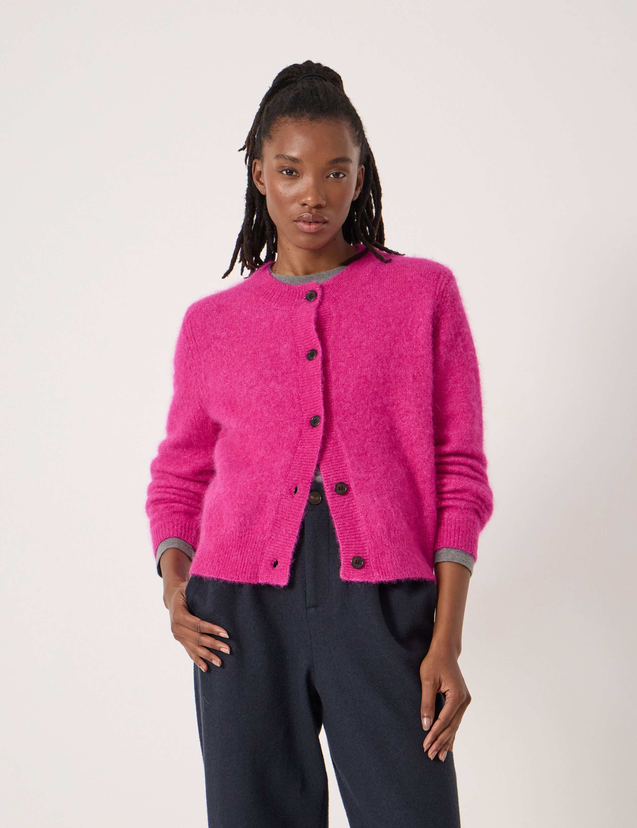 Alpaca Blend Crew Neck Cardigan