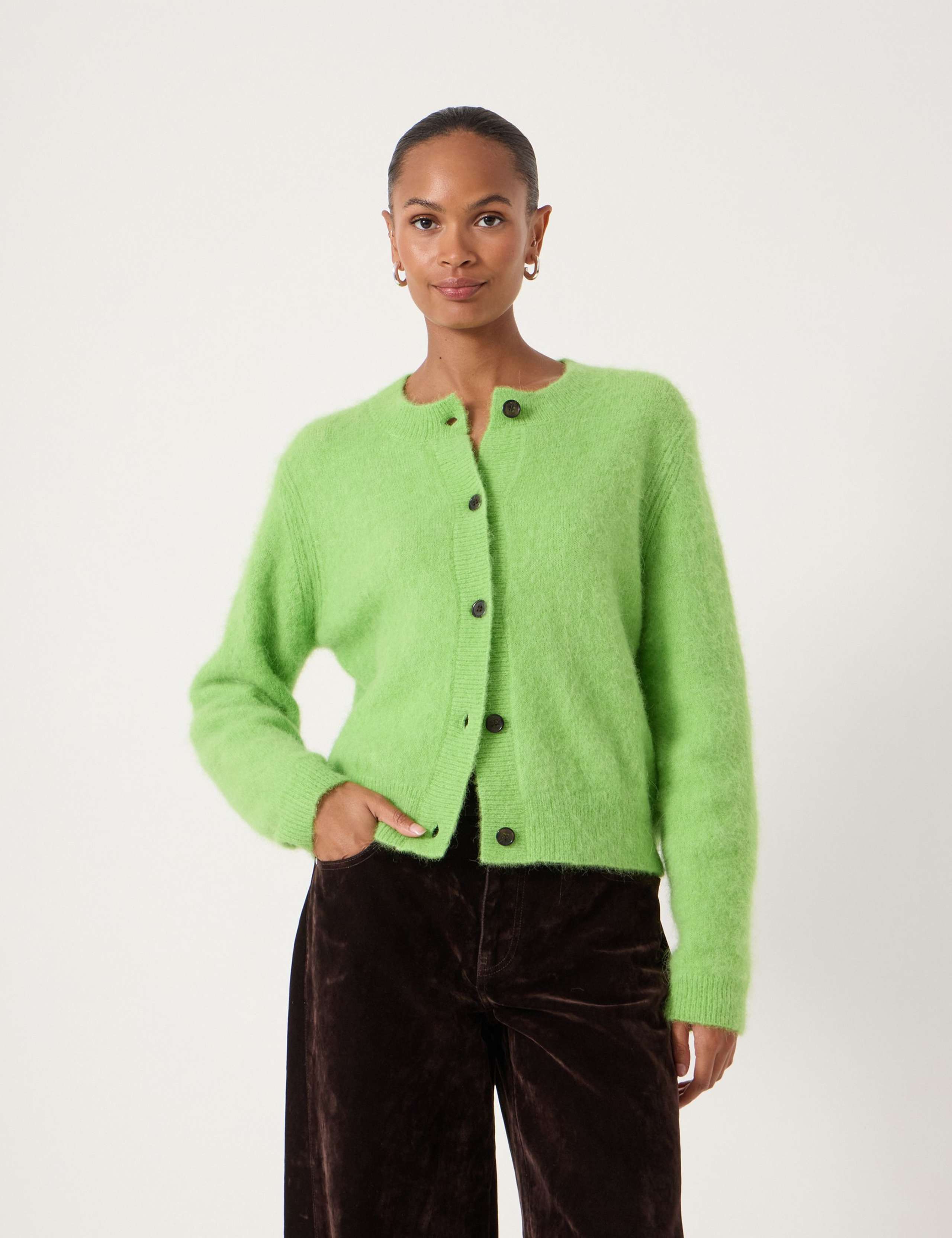 Alpaca Blend Crew Neck Cardigan