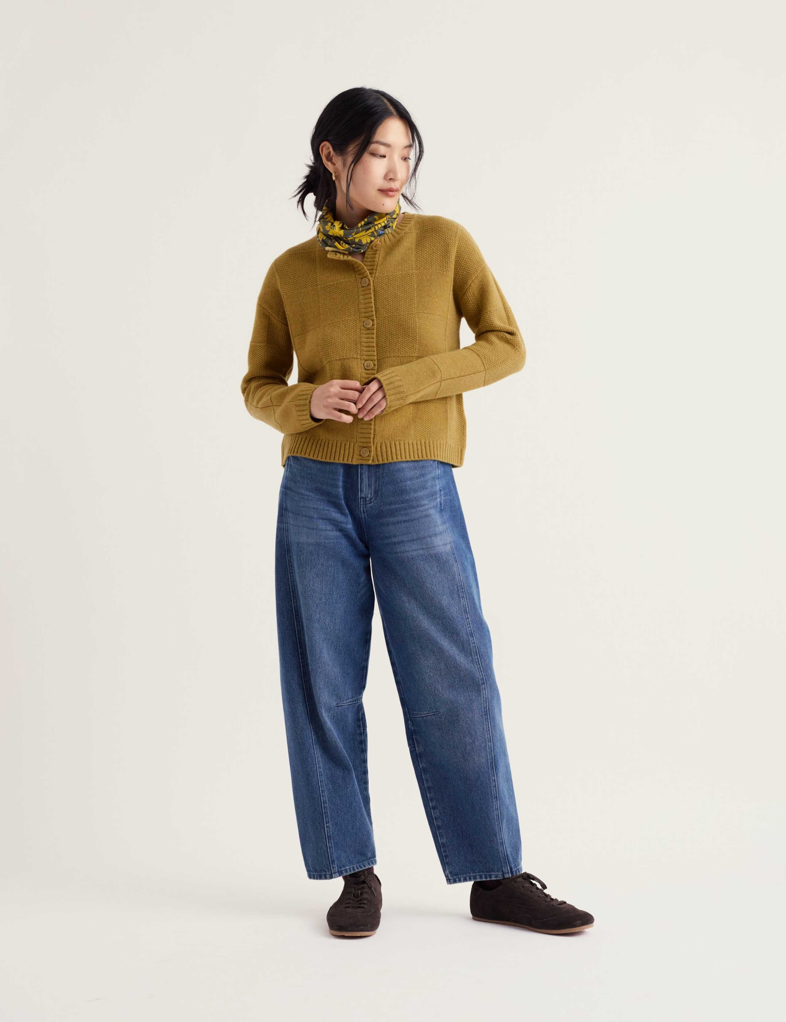Merino Wool Rich Button Front Relaxed Cardigan