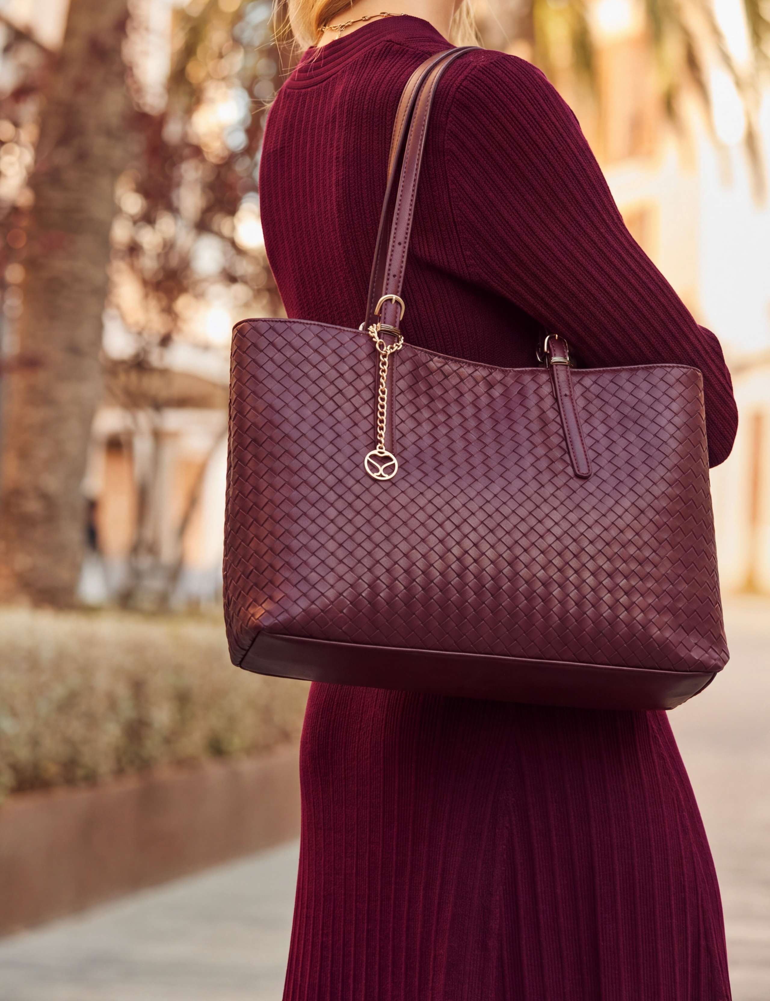 Faux Leather Woven Tote Bag
