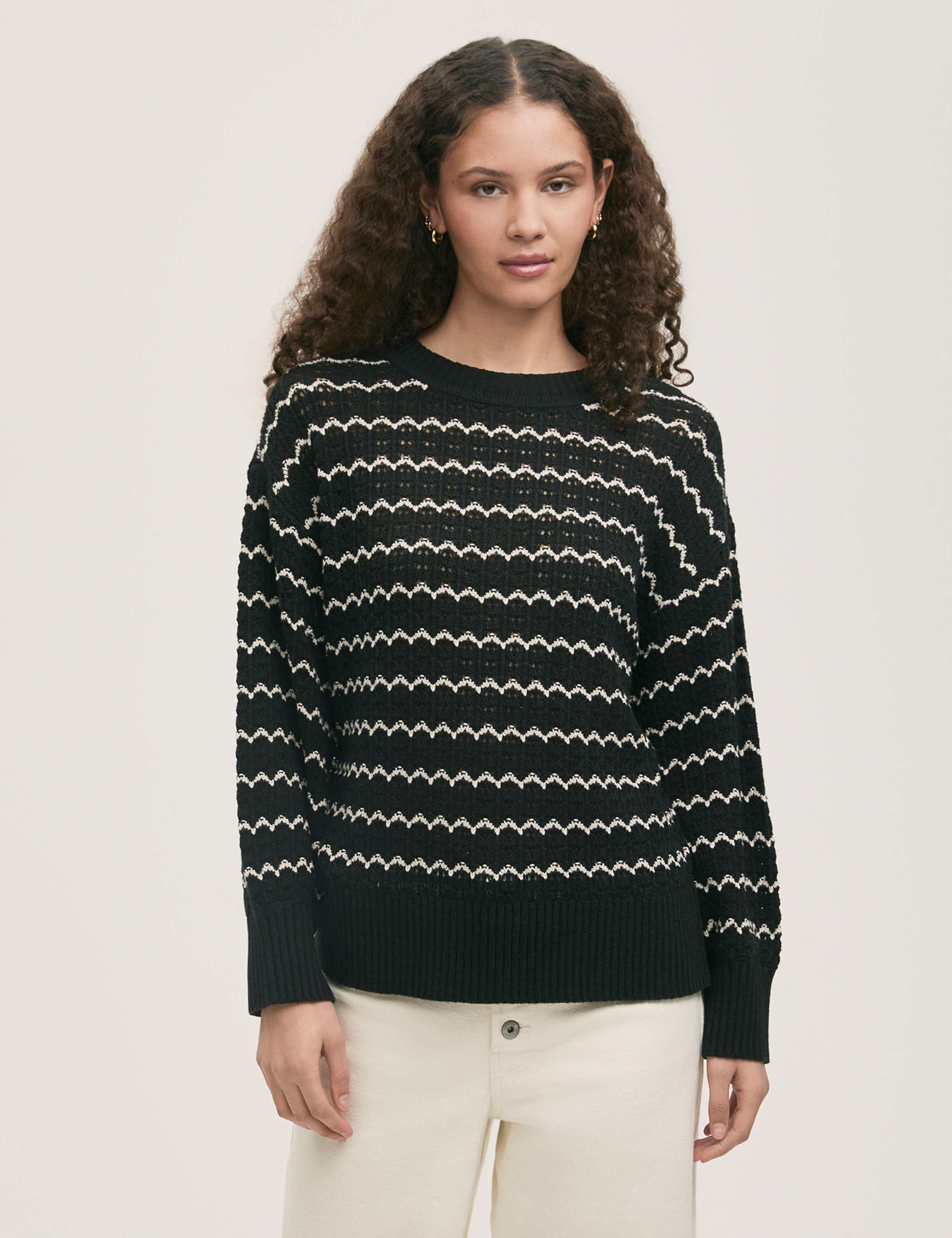 Cotton Rich Striped Crew Neck Jumper