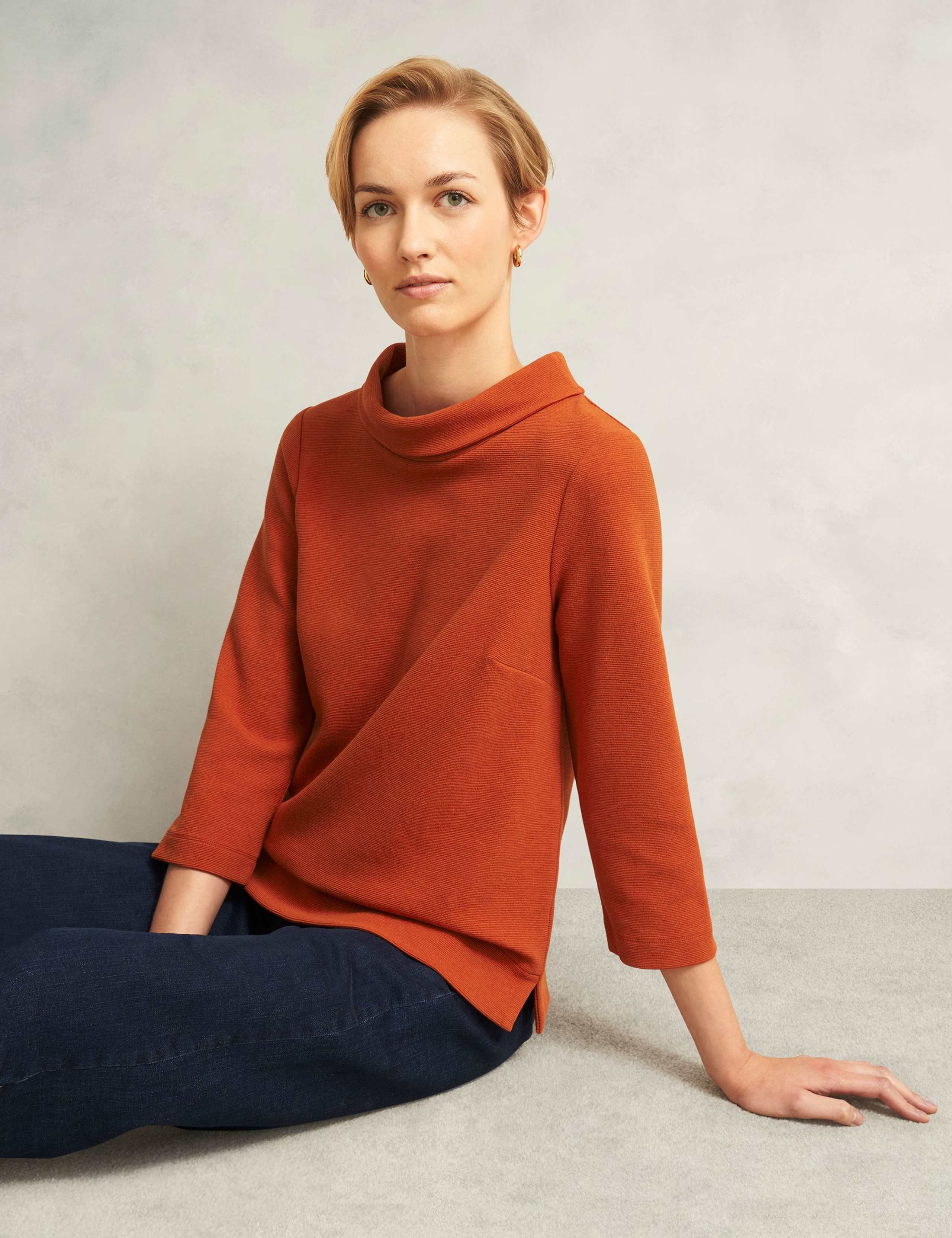 Jersey Ribbed Roll Neck Top