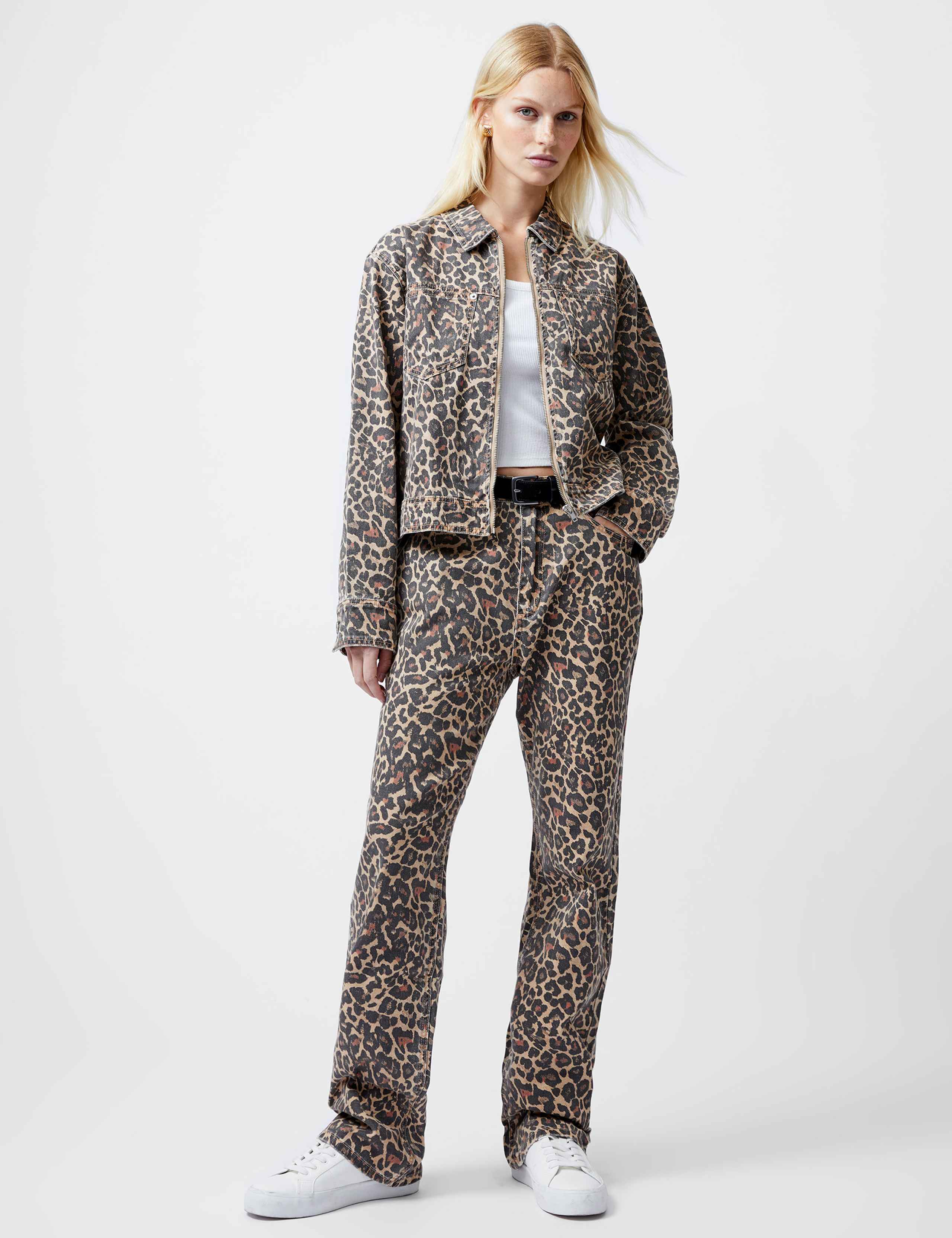 Denim Animal Print Cropped Jacket