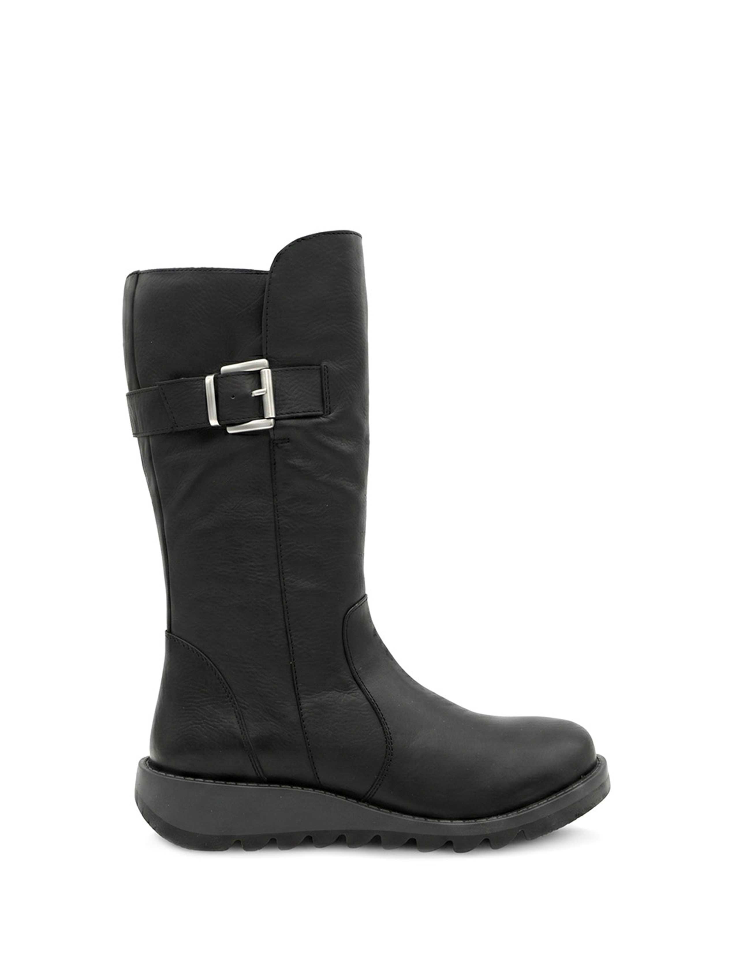 Leather Buck;e Wedge Boots