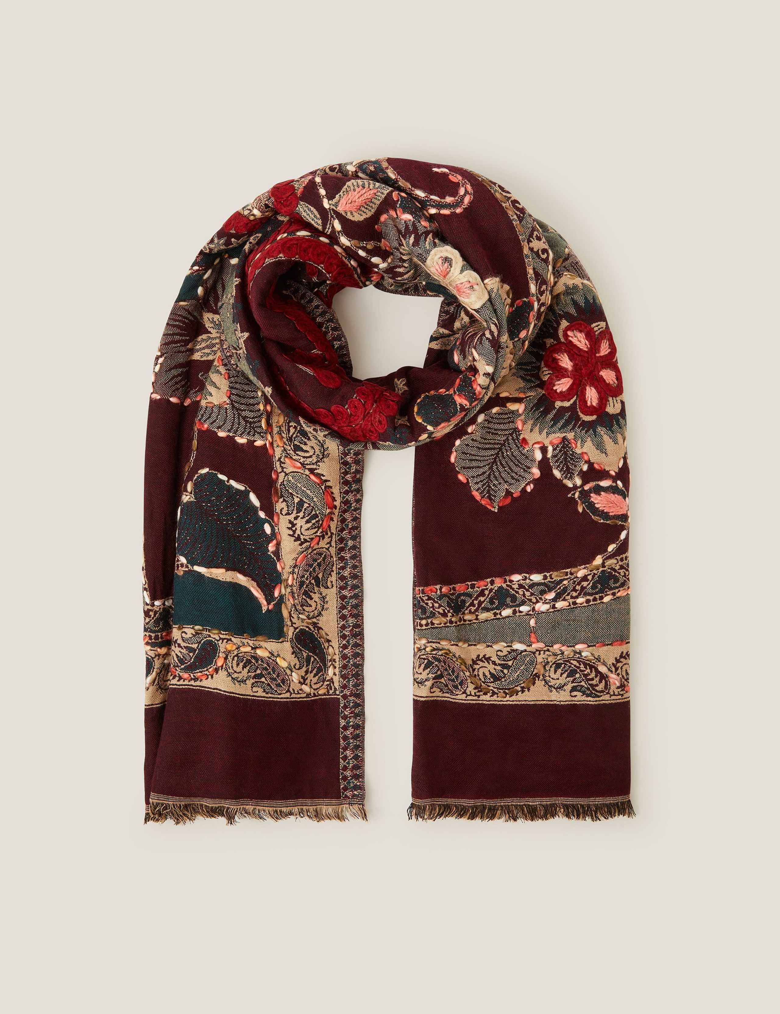 Embroidered Paisley Scarf