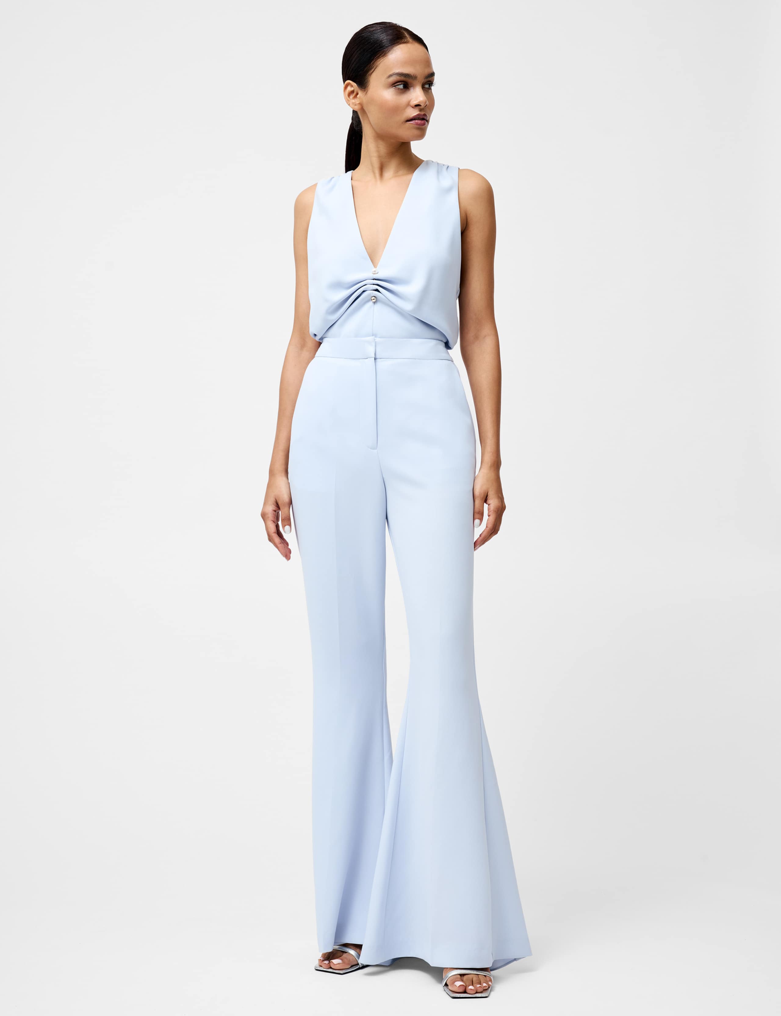 Straight Leg Flared Trousers with Stretch