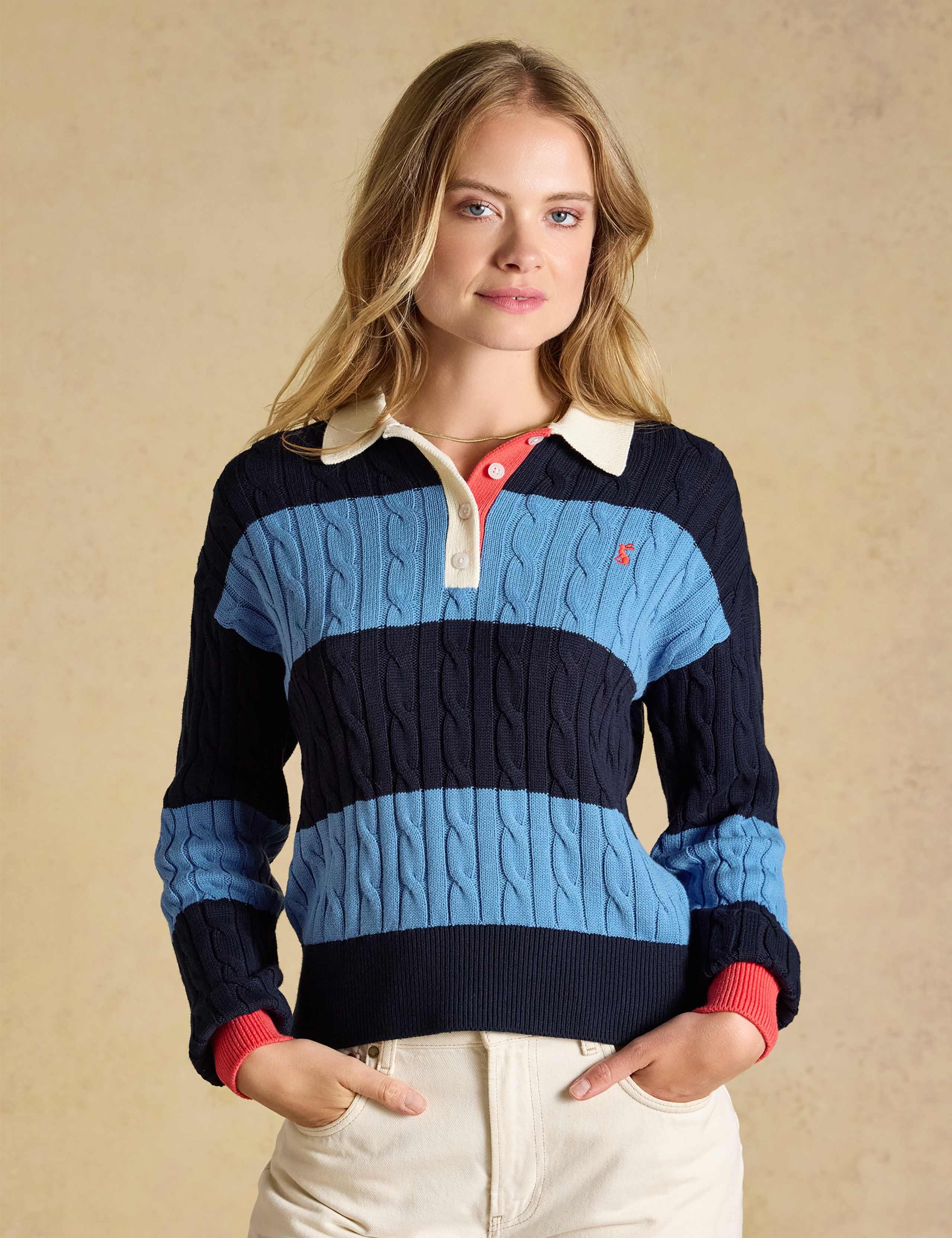 Pure Cotton Striped Collared Rugby Jumper