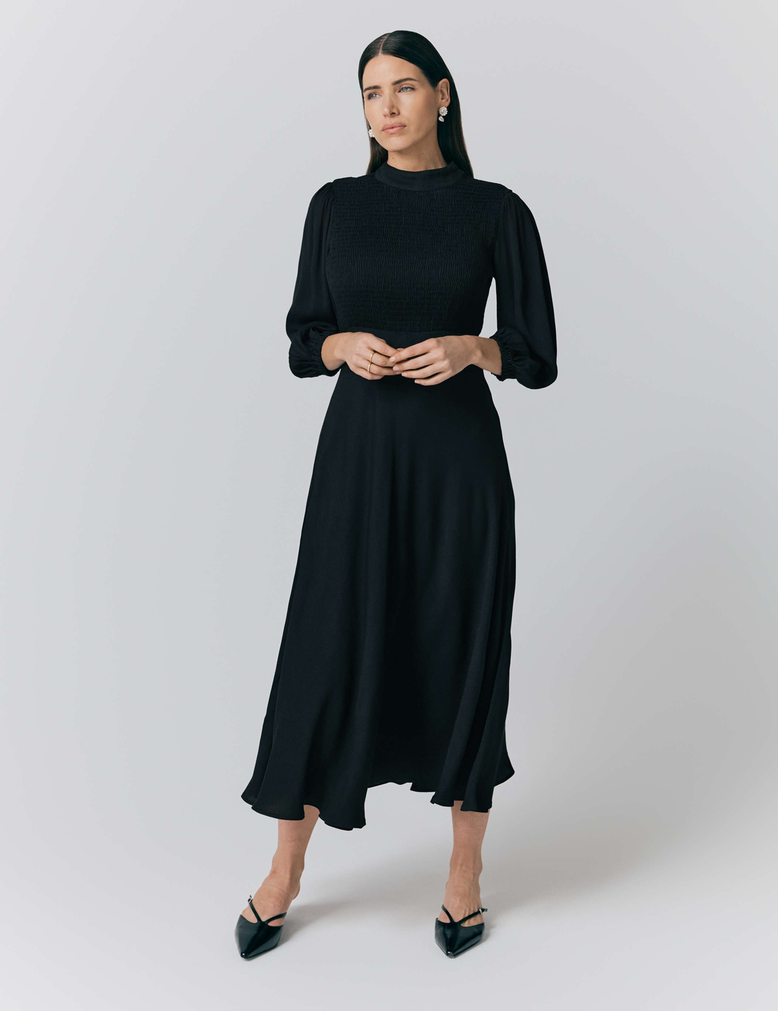 Crepe Crew Neck Midaxi Tea Dress