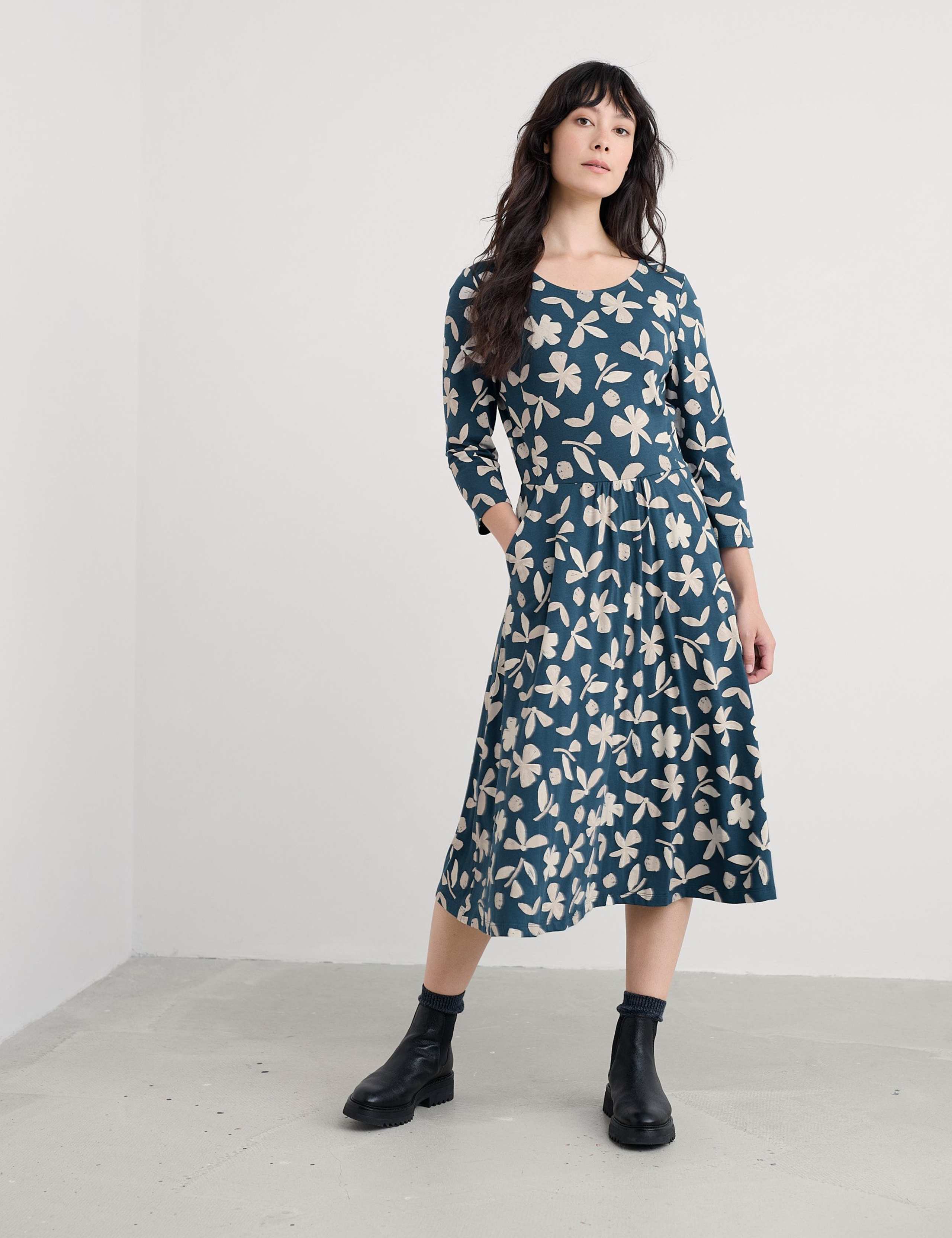 Cotton Rich Jersey Floral Midi Skater Dress