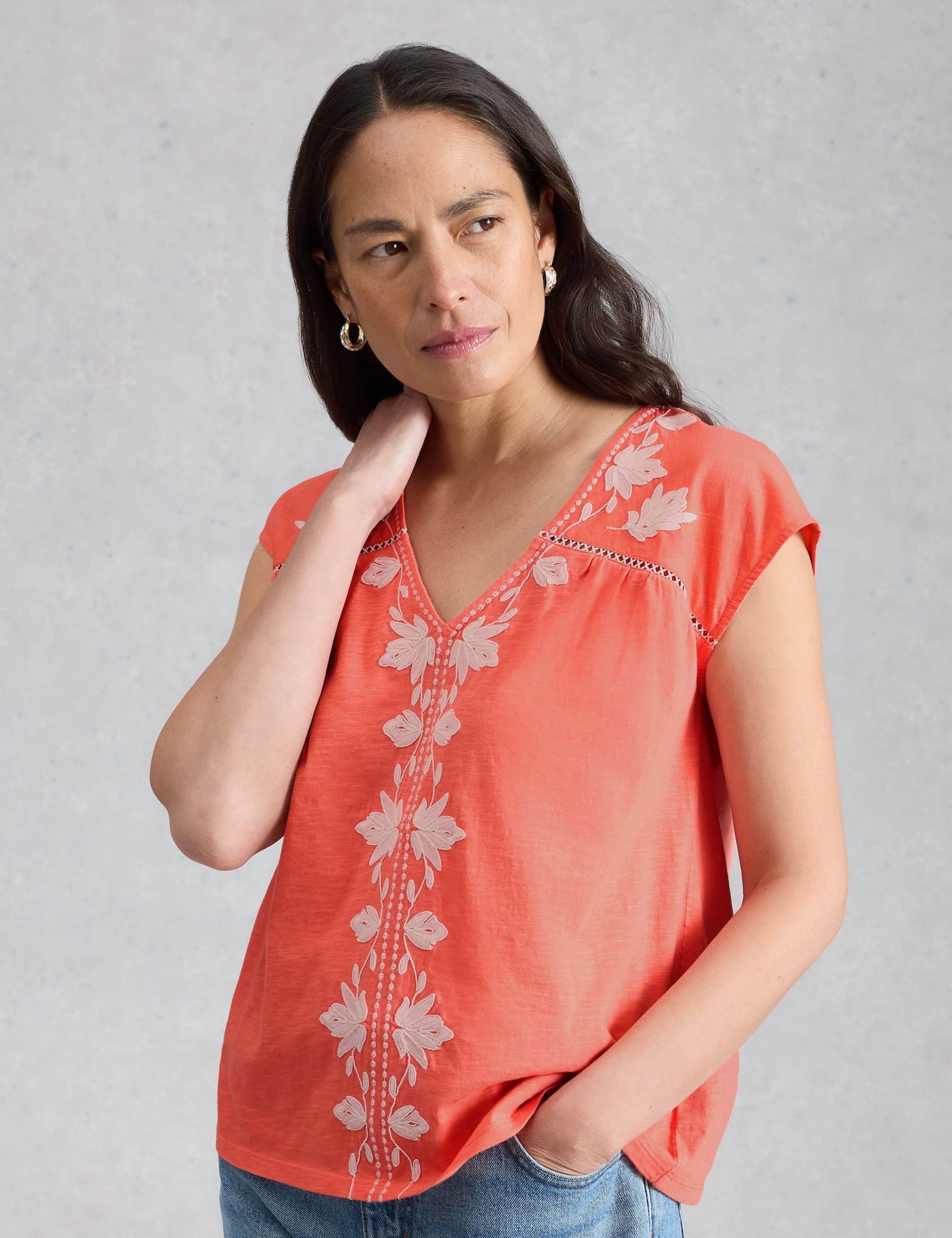 Pure Cotton Embroidered Floral Lace Insert Top