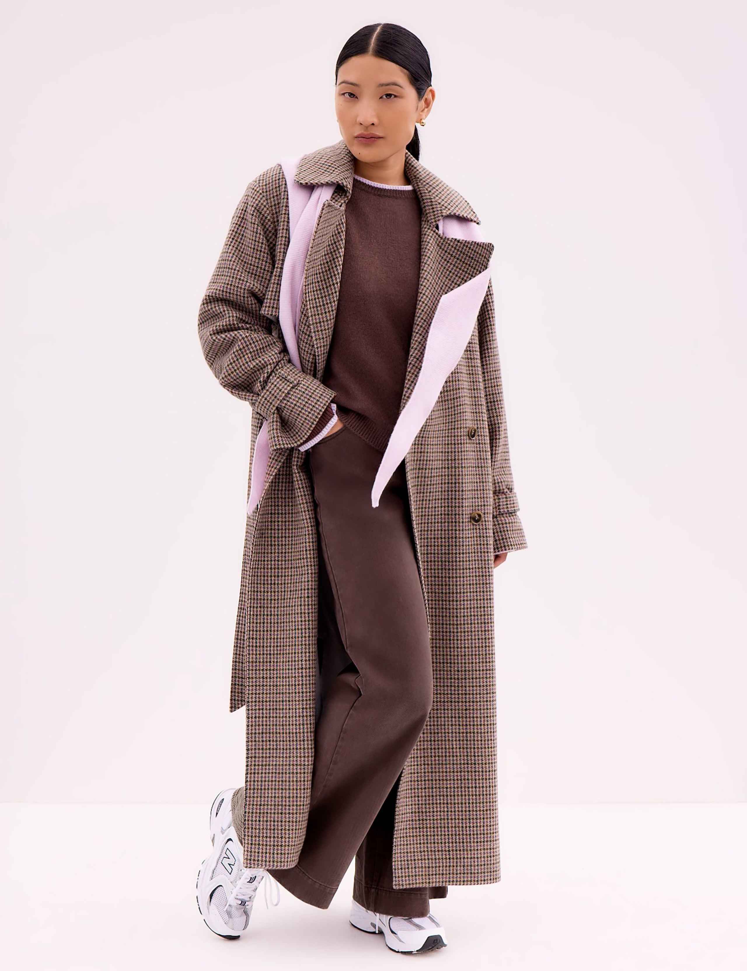 Wool Rich Checked Belted Trench Coat
