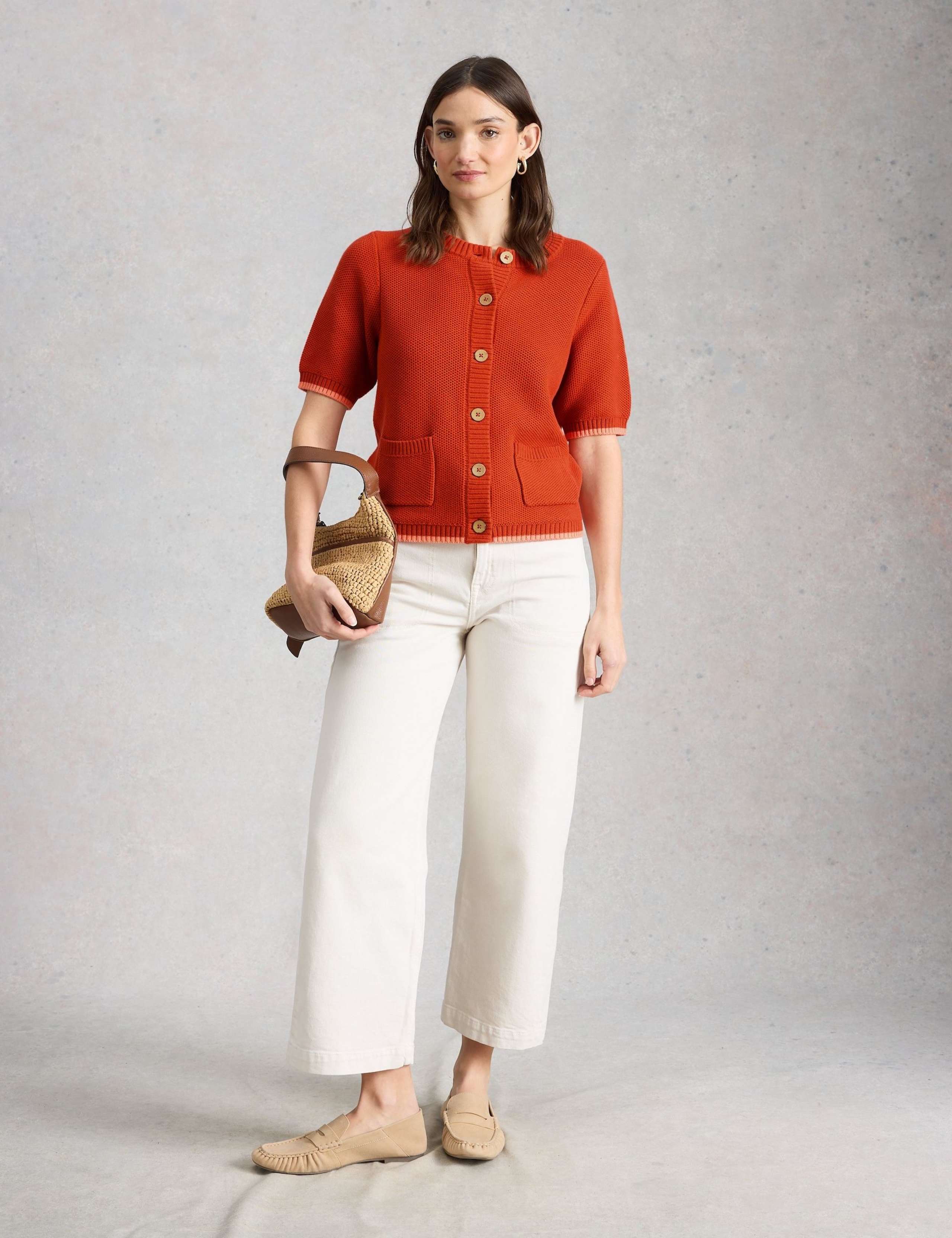 Pure Cotton Textured Crew Neck Cardigan