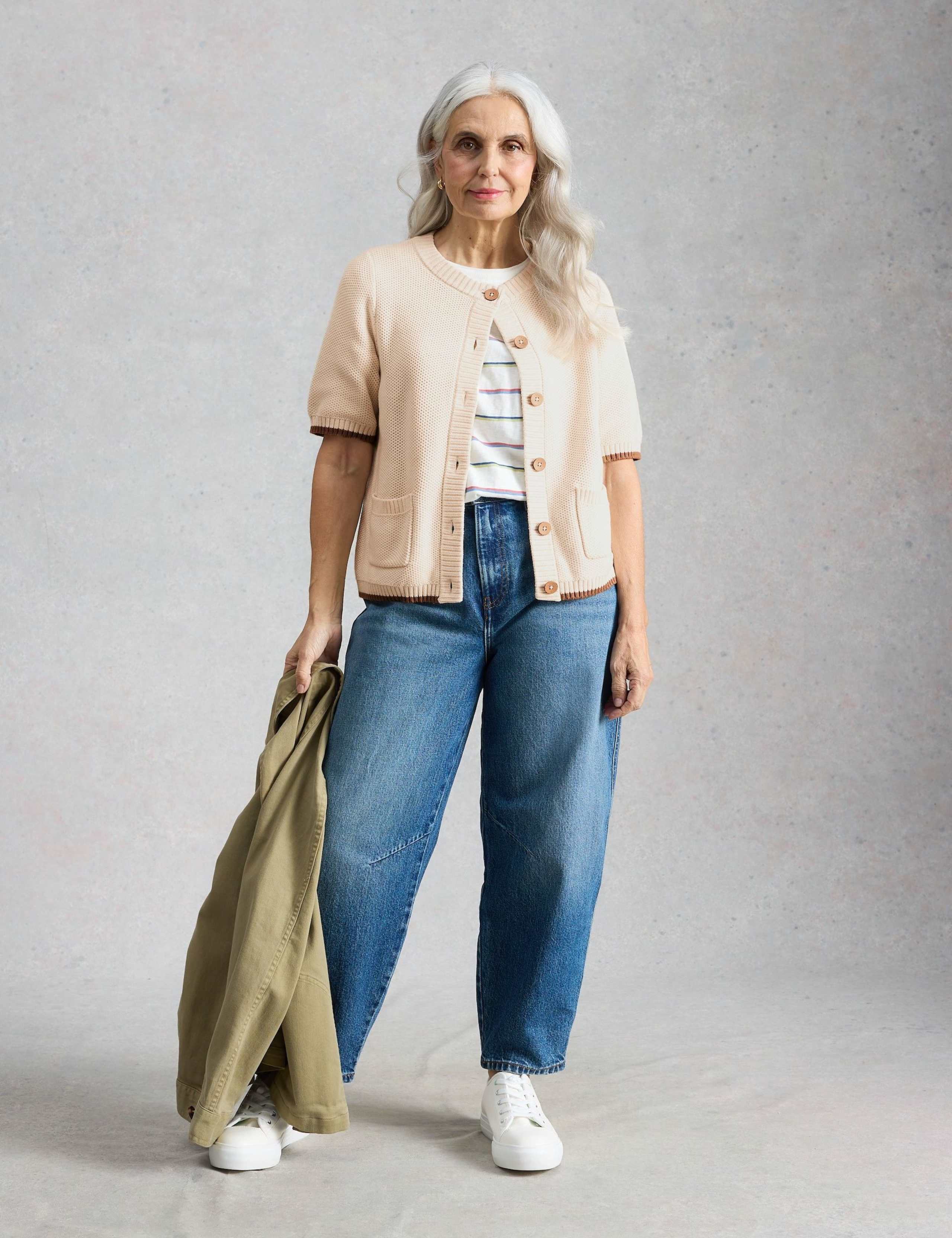 Pure Cotton Textured Crew Neck Cardigan